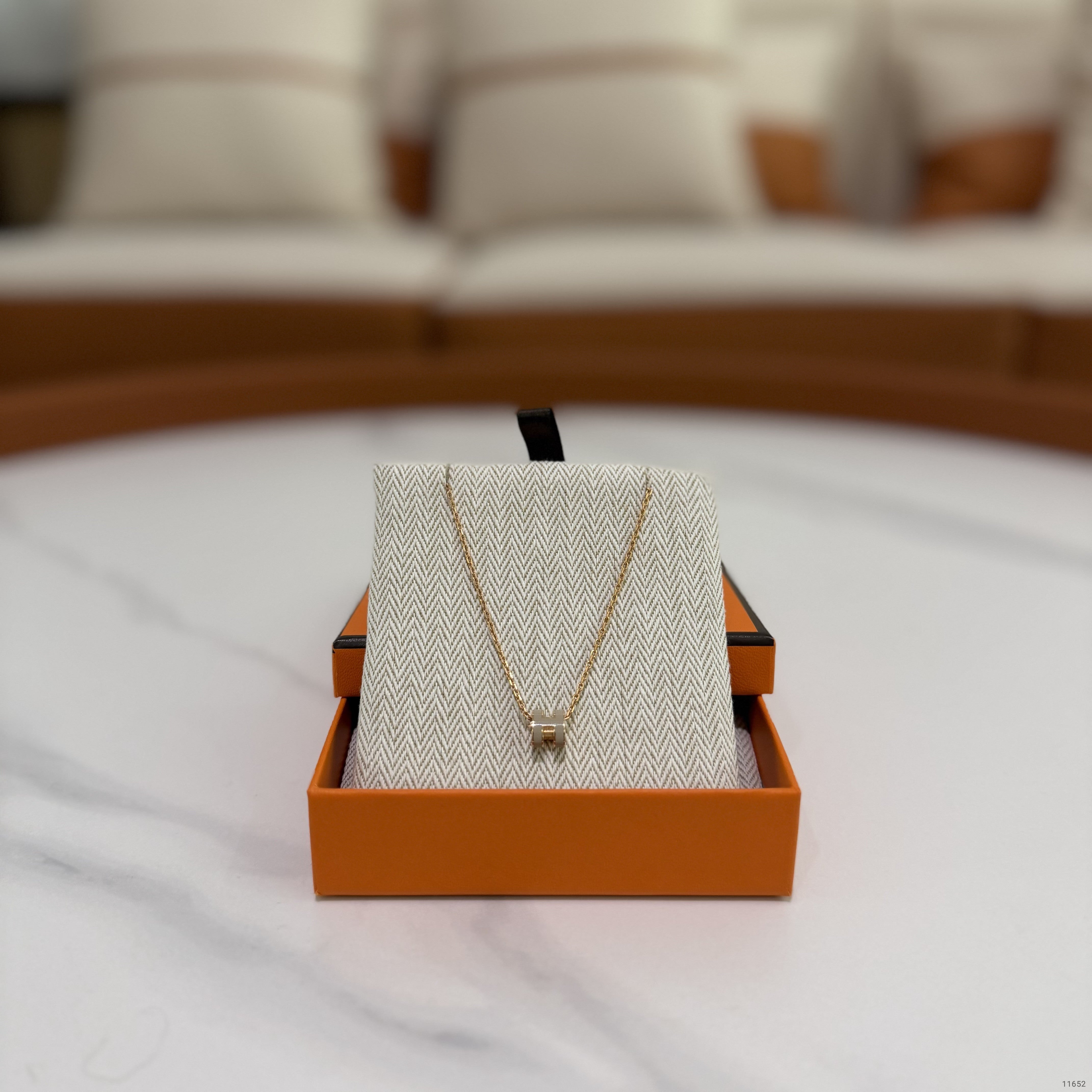 Hermes Mini Pop H Necklace Beige Grey with Rose Gold Hardware