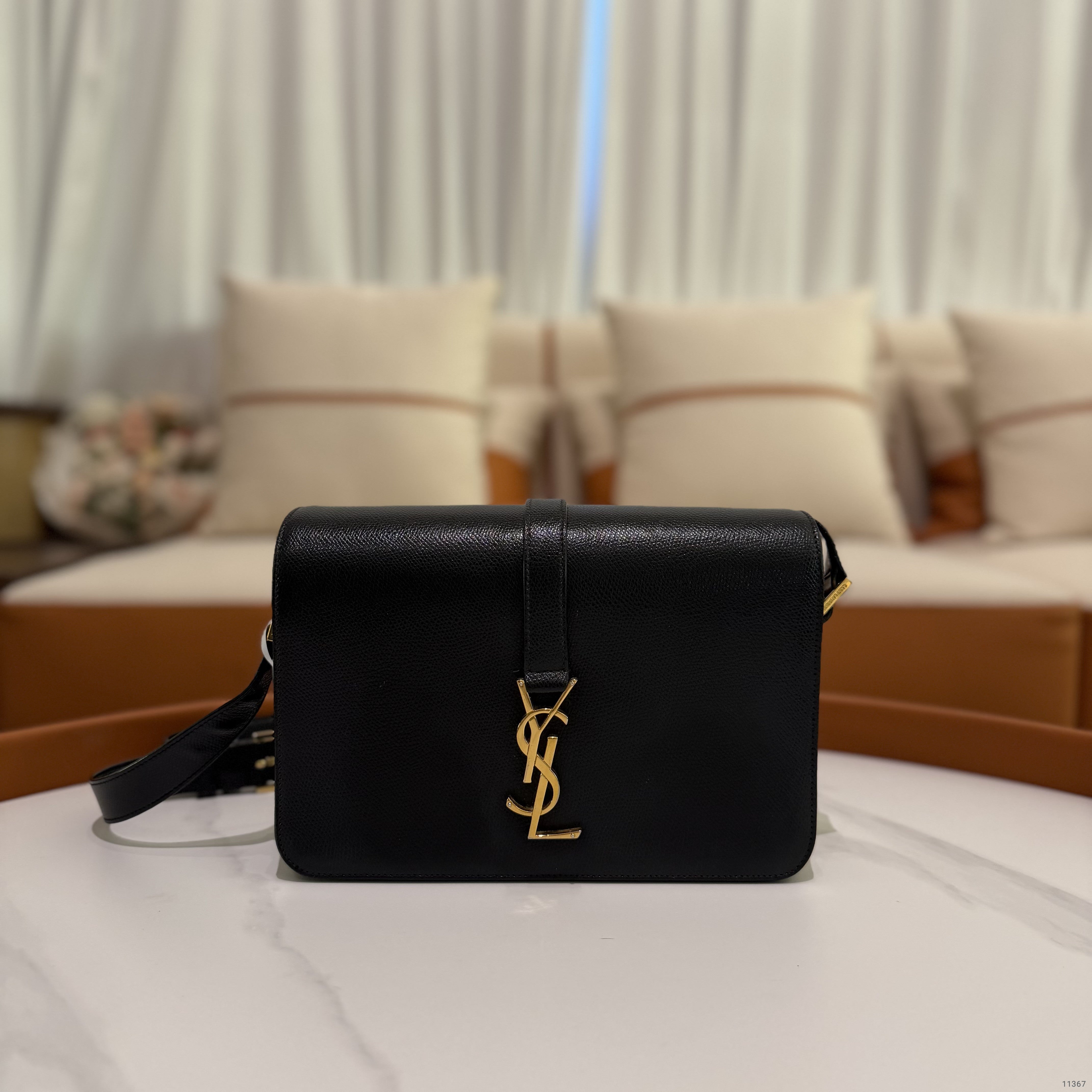 Saint Laurent Classic Black Grained Leather College Messenger Bag