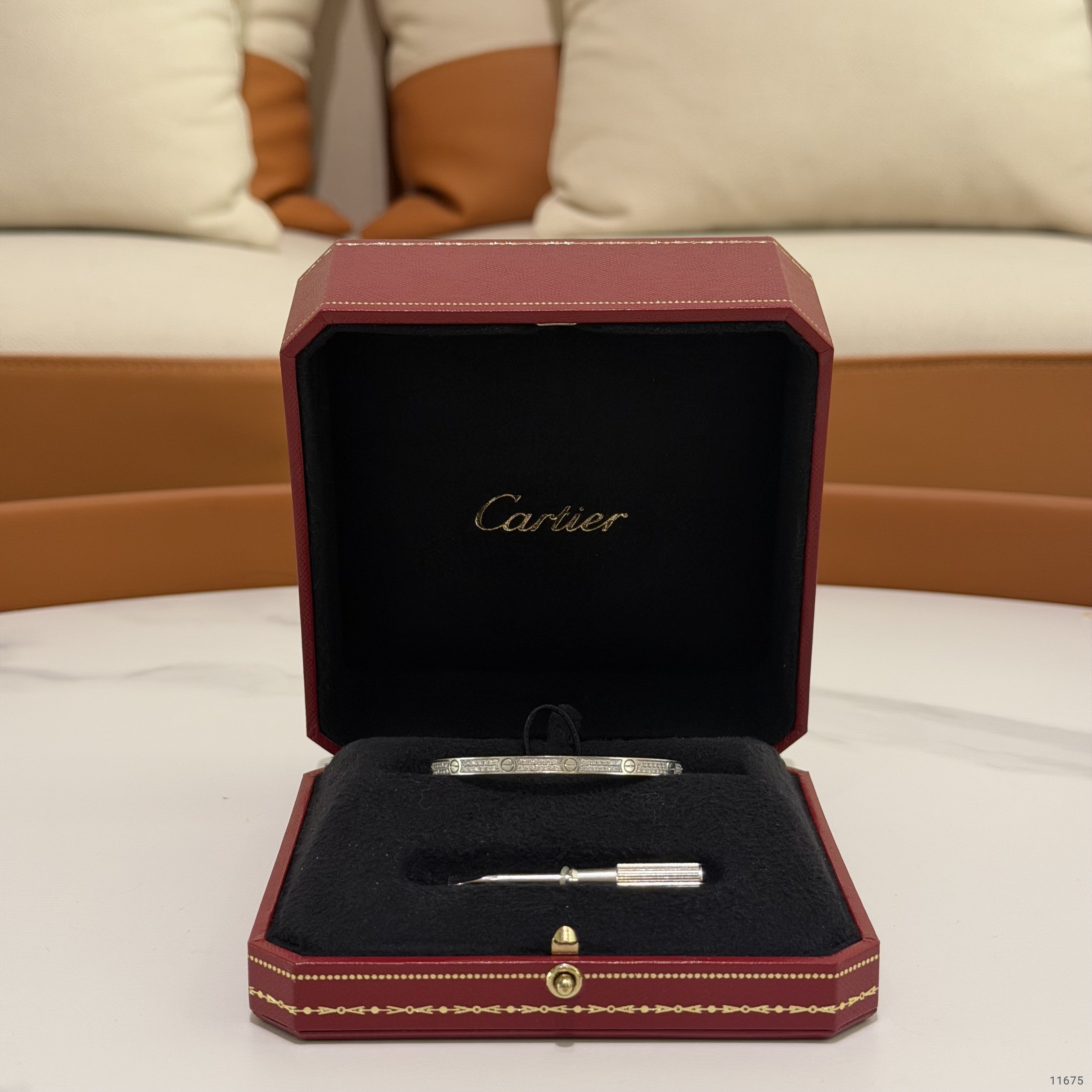 Cartier LOVE Bracelet Small Model Fully Paved Diamonds 18K White Gold