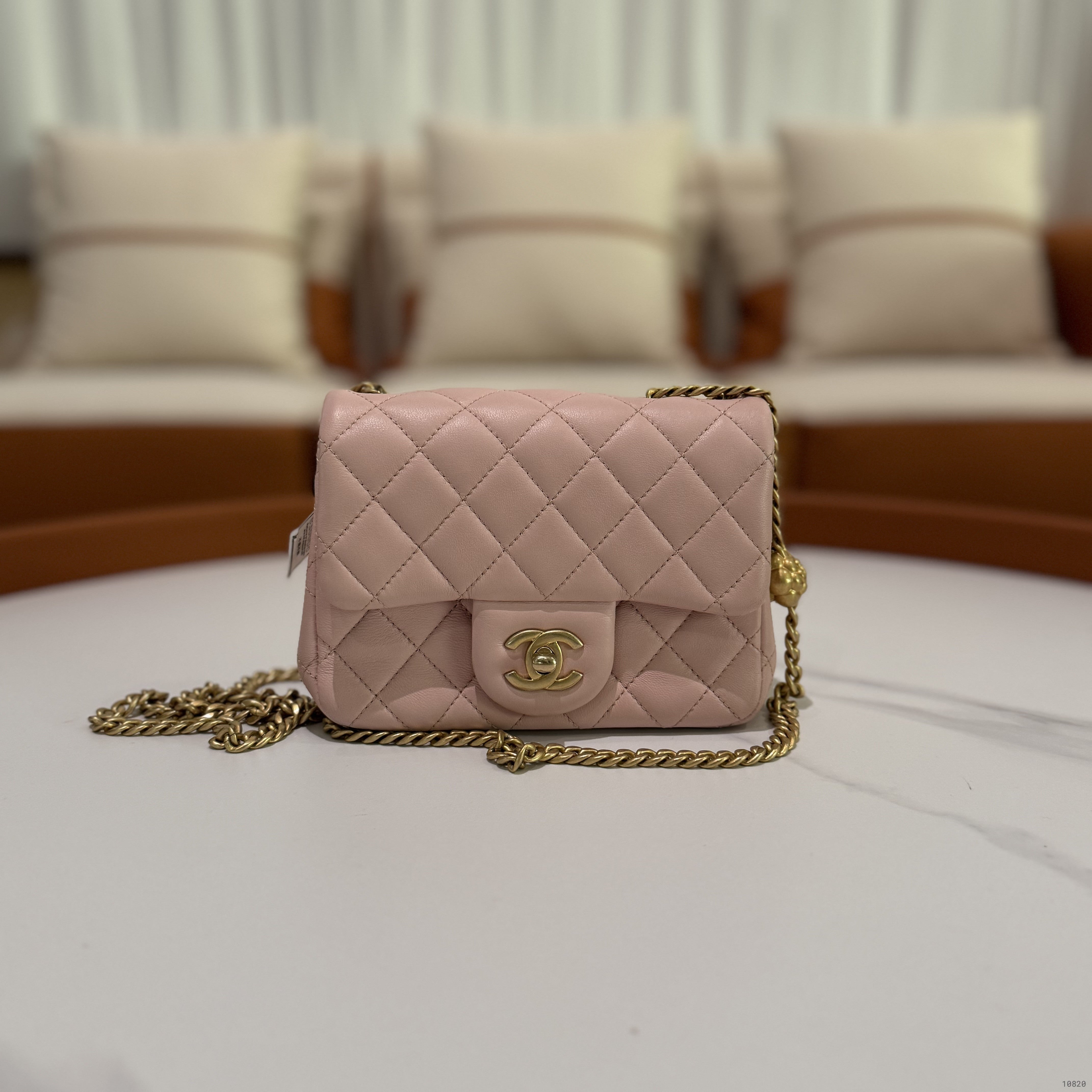 CHANEL CF MINI LAMBSKIN CAMELLIA GOLD BALL RECTANGULAR FLAP (MICROCHIP)