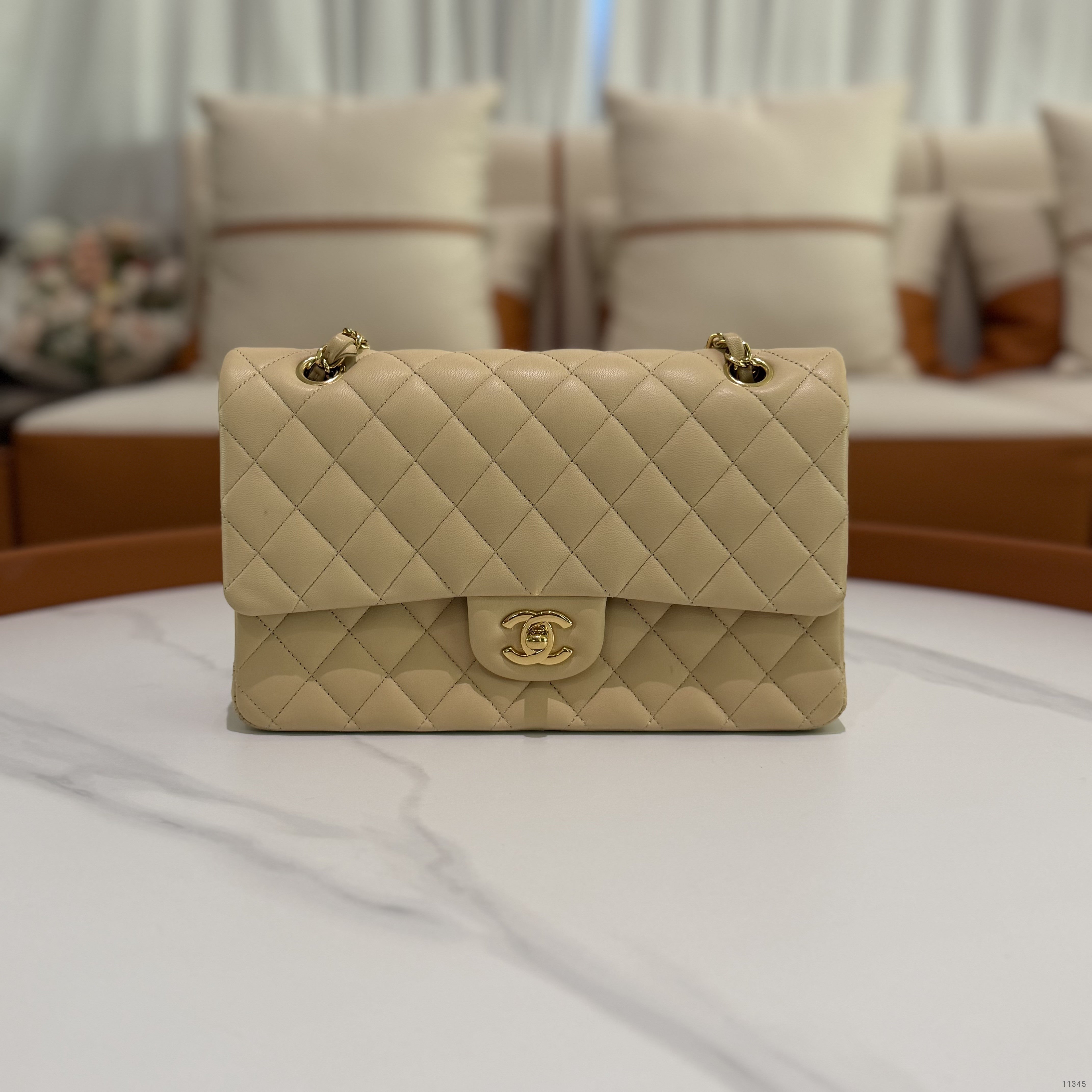Chanel Classic Flap Medium Beige Lambskin with Gold Hardware