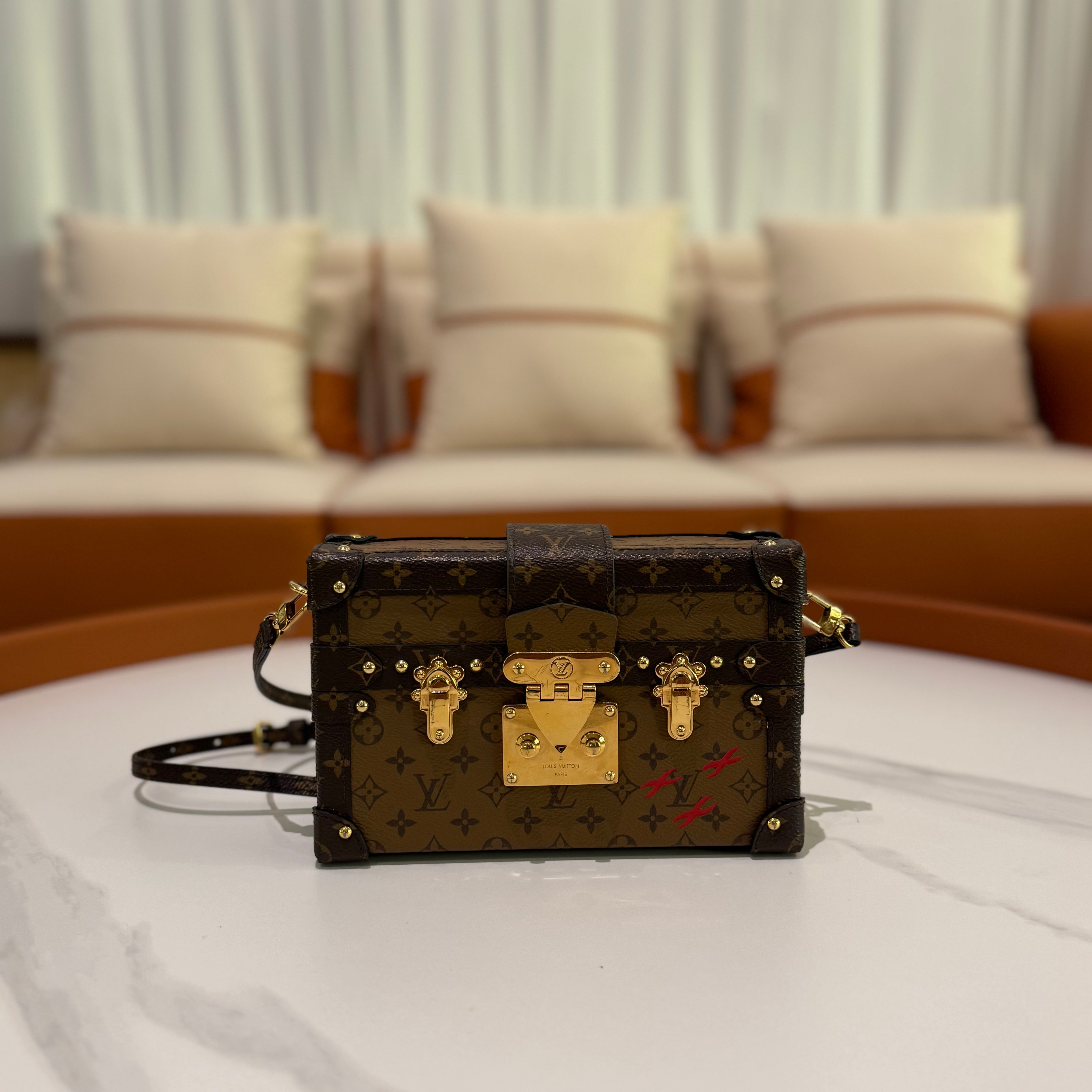 LOUIS VUITTON PETITE MALLE TRUNK CROSSBODY CLUTCH BAG