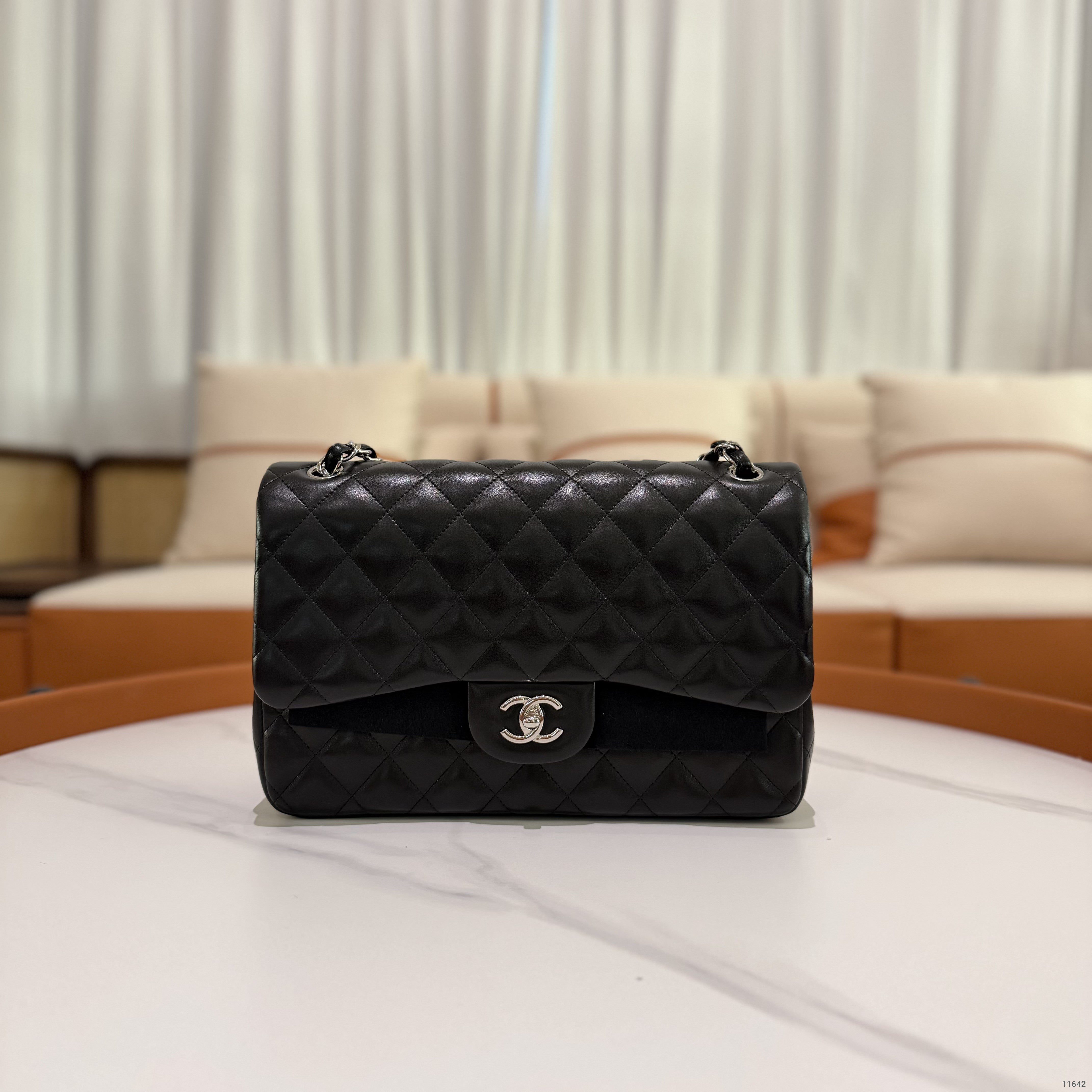 Chanel Jumbo Classic Flap Black Lambskin with Silver Hardware | CHANEL