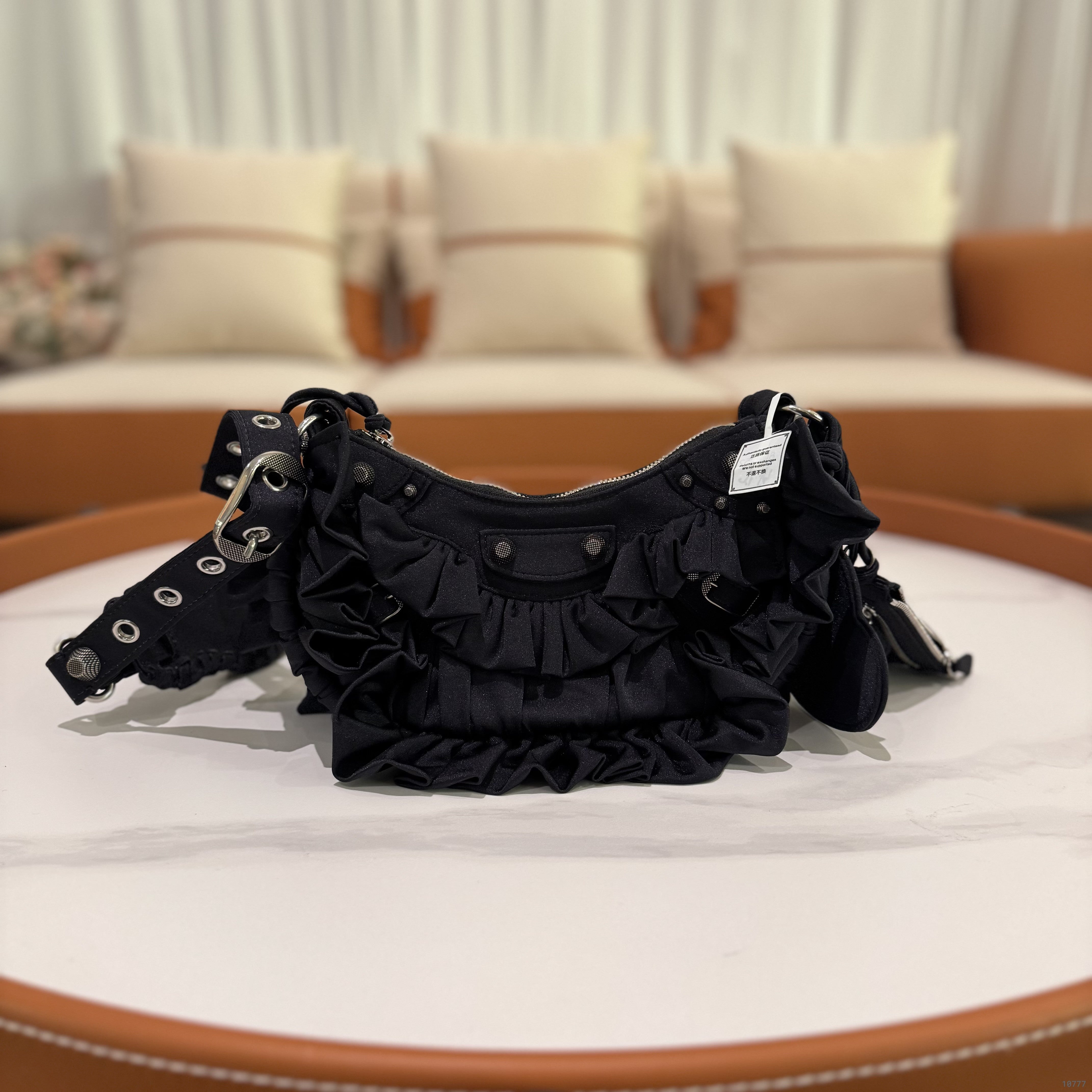 BALENCIAGA LE CAROLE RUFFLED ZIP NYLON MOTORCYCLE BAG