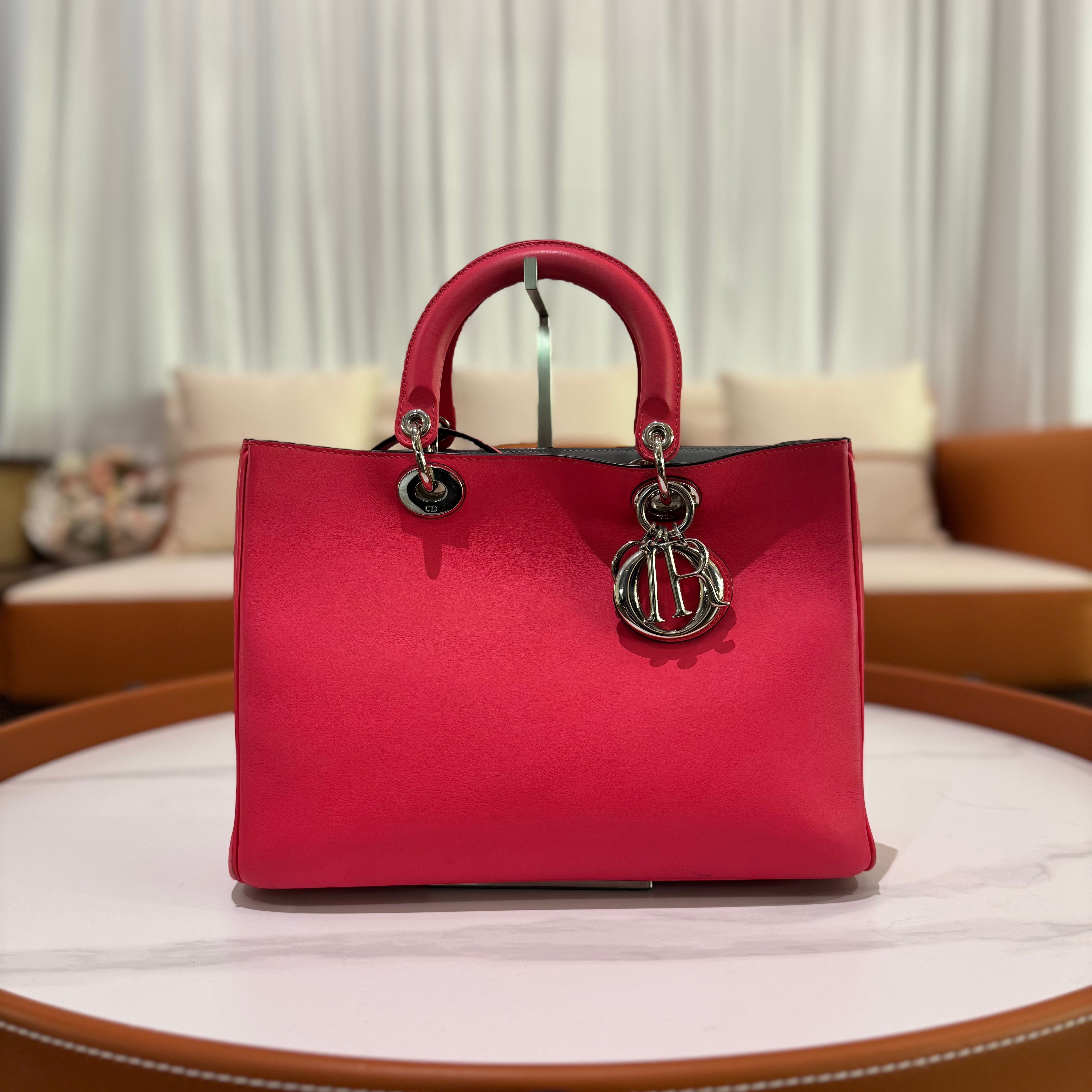 DIOR VIP DIORISSIMO LARGE FULL LEATHER FUCHSIA WITH SILVER HARDWARE