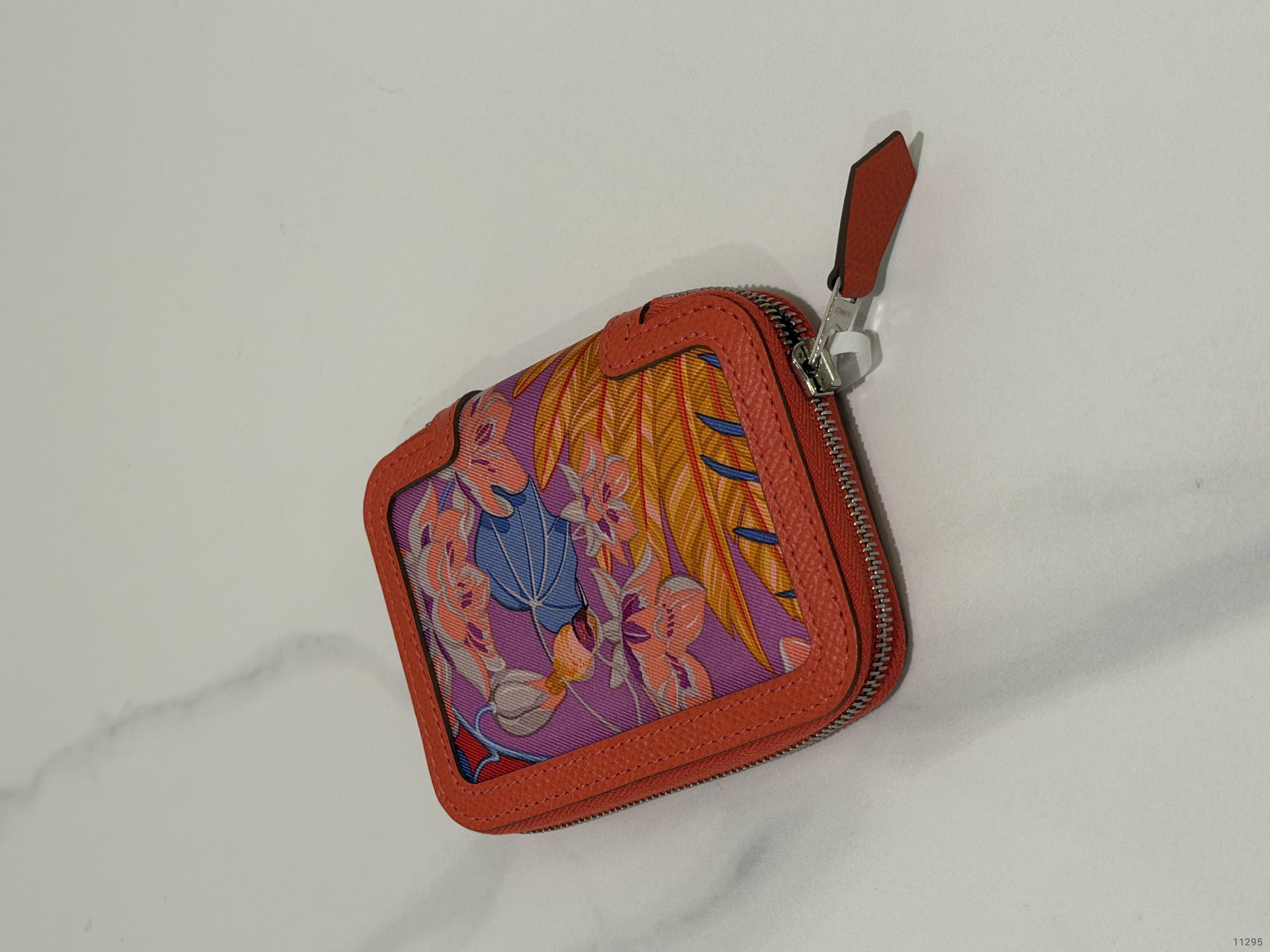 Hermes Orange Printed Silk Coin Purse (Stamp T)