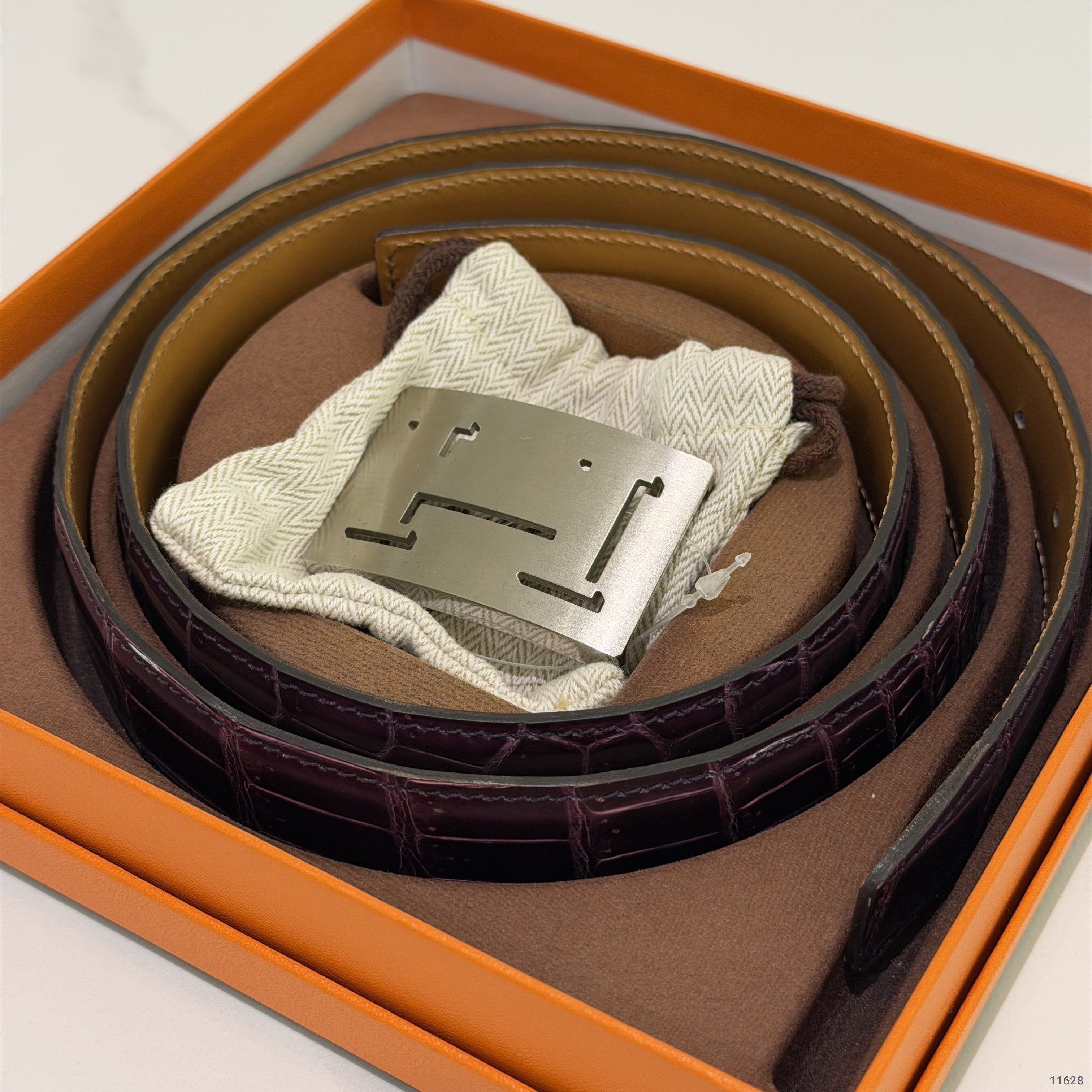 Hermes Crocodile Leather Belt Purple (Stamp O)