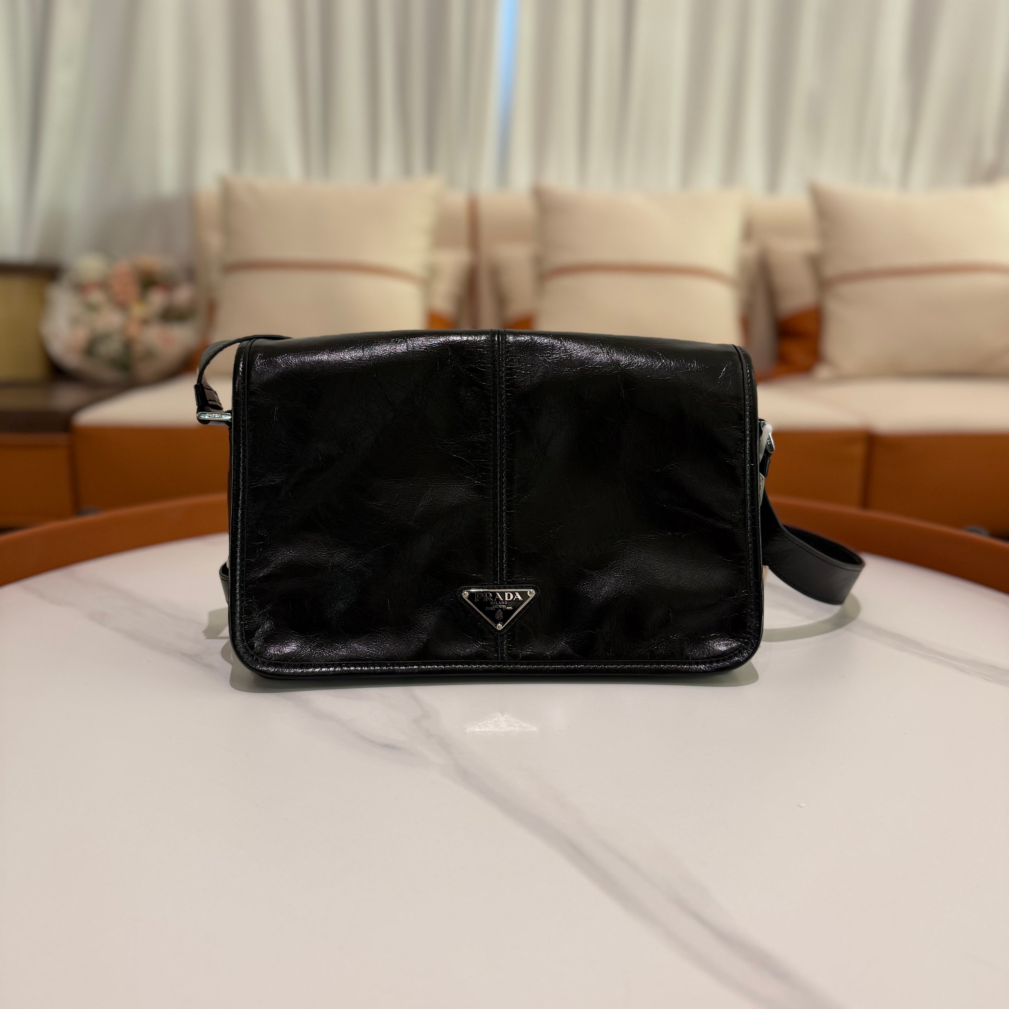 Prada Oiled Leather Messenger Bag