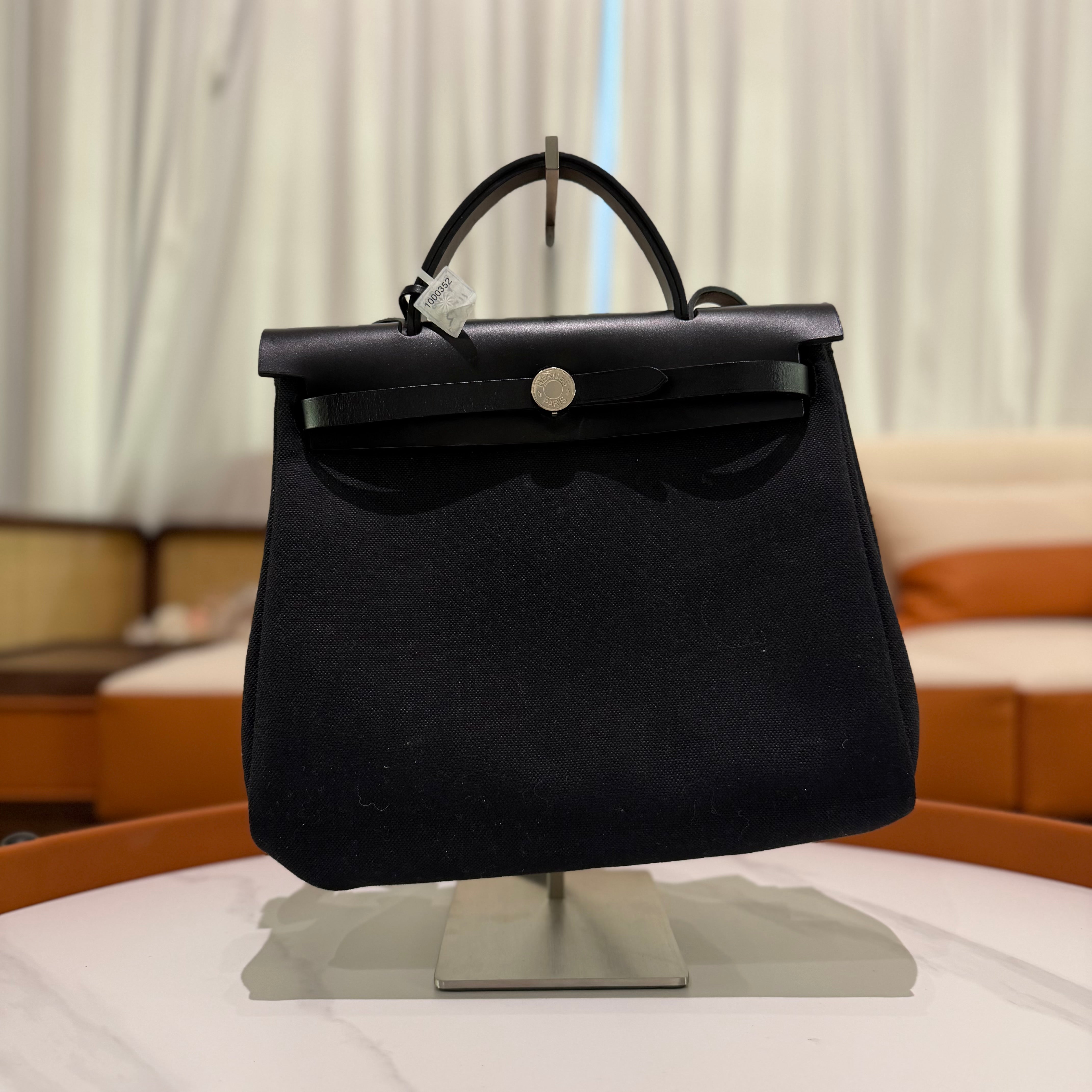 Hermes Herbag 31 Black with Silver Hardware (Stamp U)