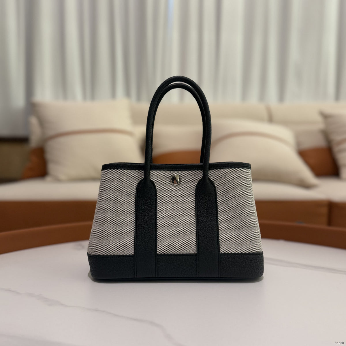 Hermes Mini Garden Party Black Canvas and Leather