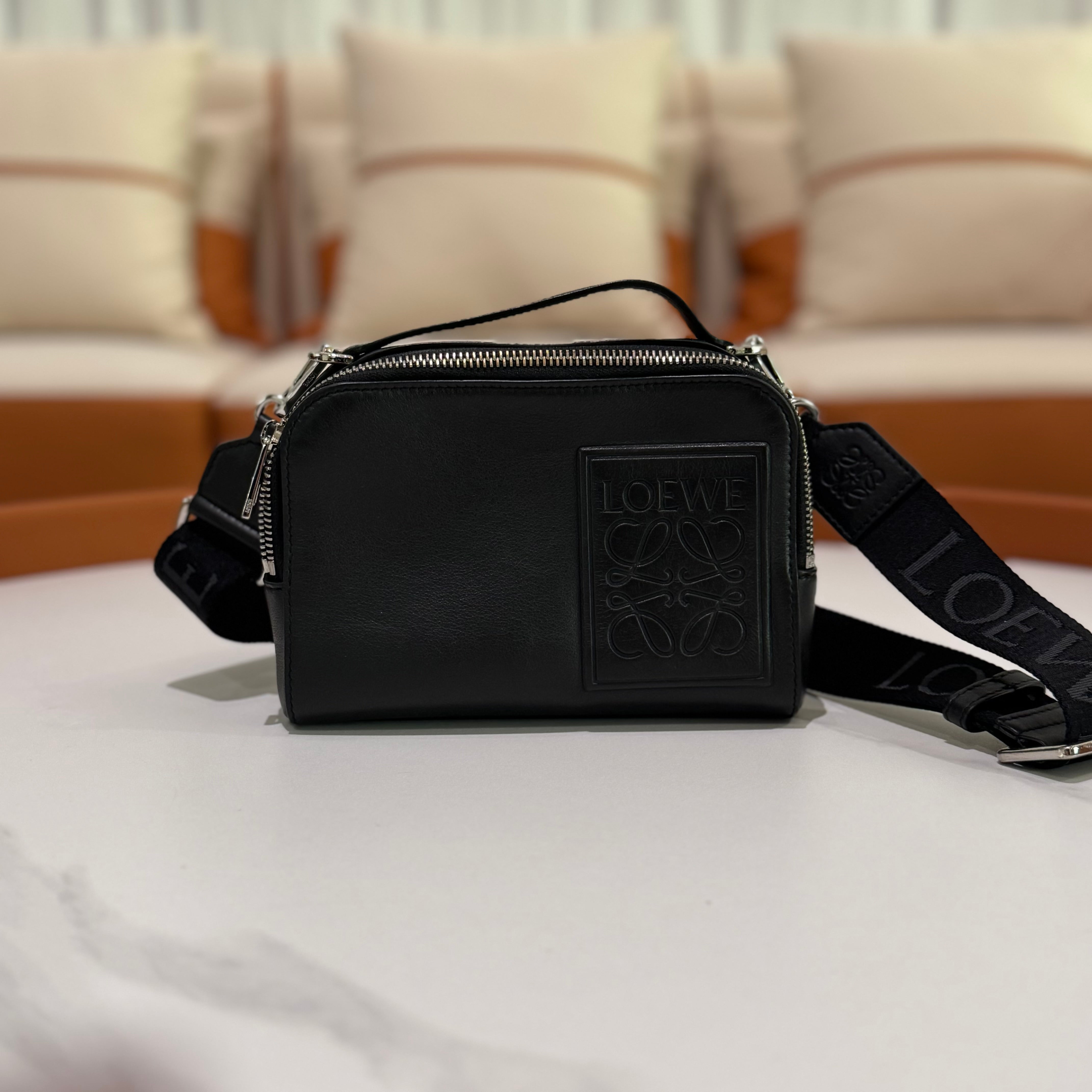 LOEWE BLACK EMBOSSED CAMERA BAG