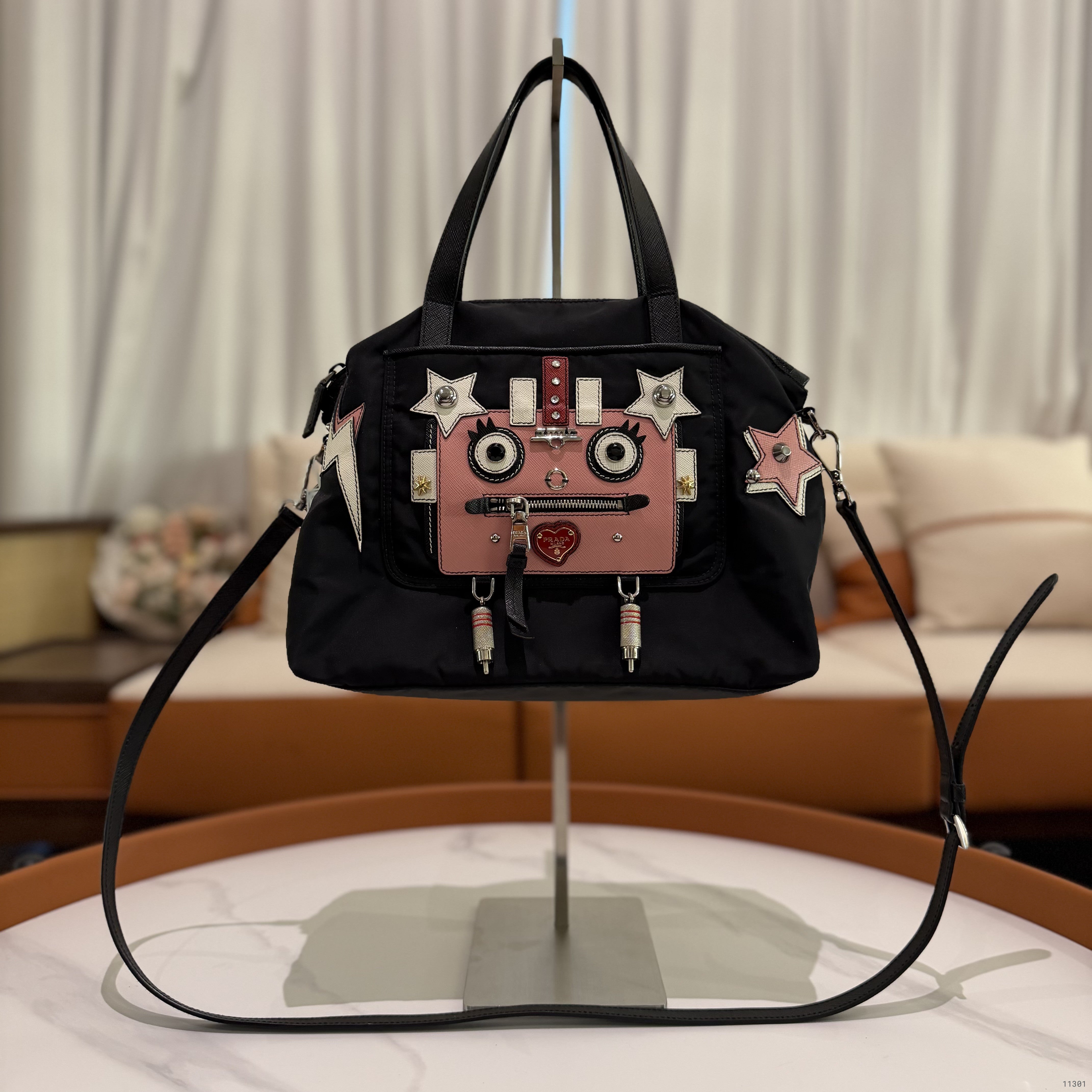 Prada Tote Robot Pink Printed Tote Bag