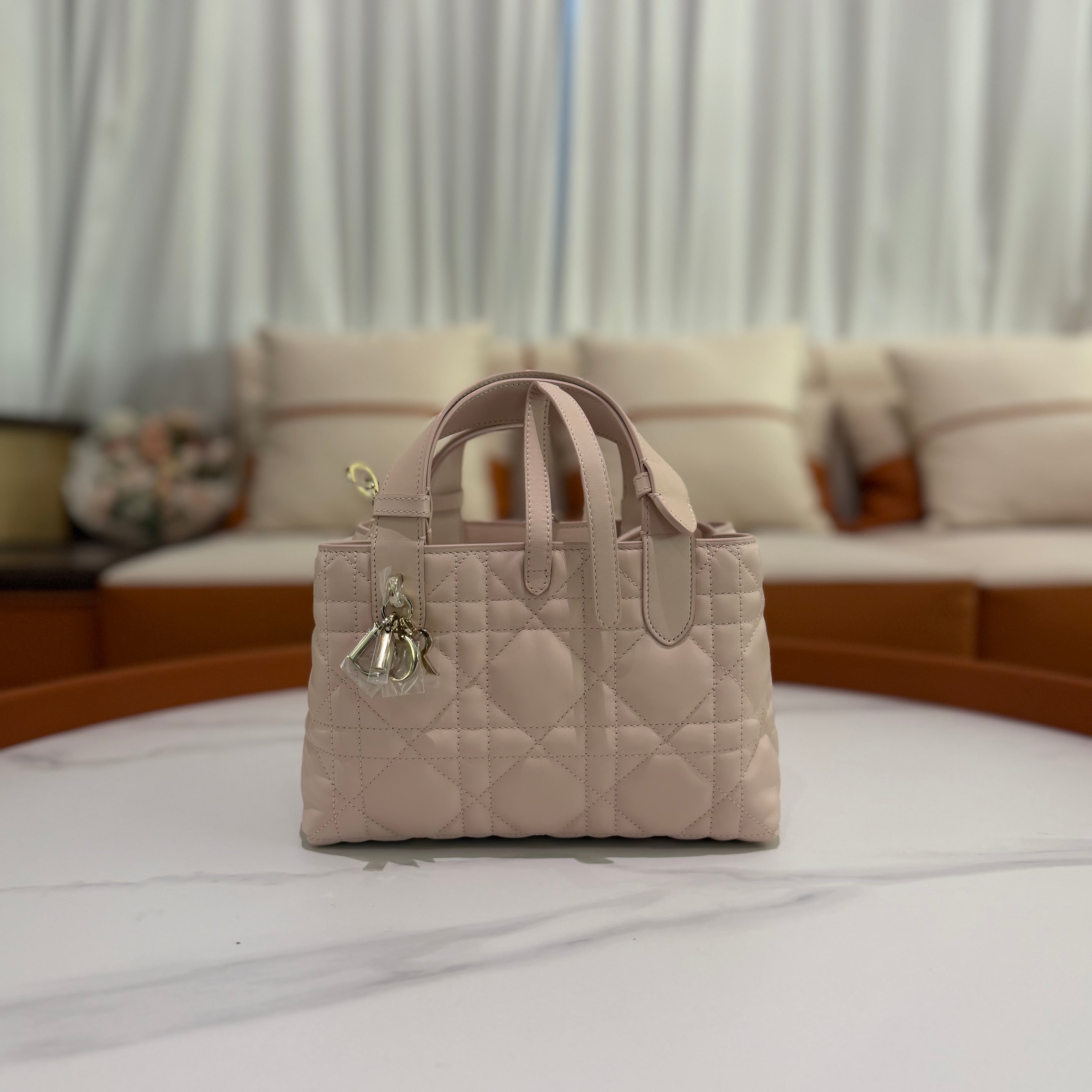 Dior Toujours Light Pink Small Quilted Top Handle Bag