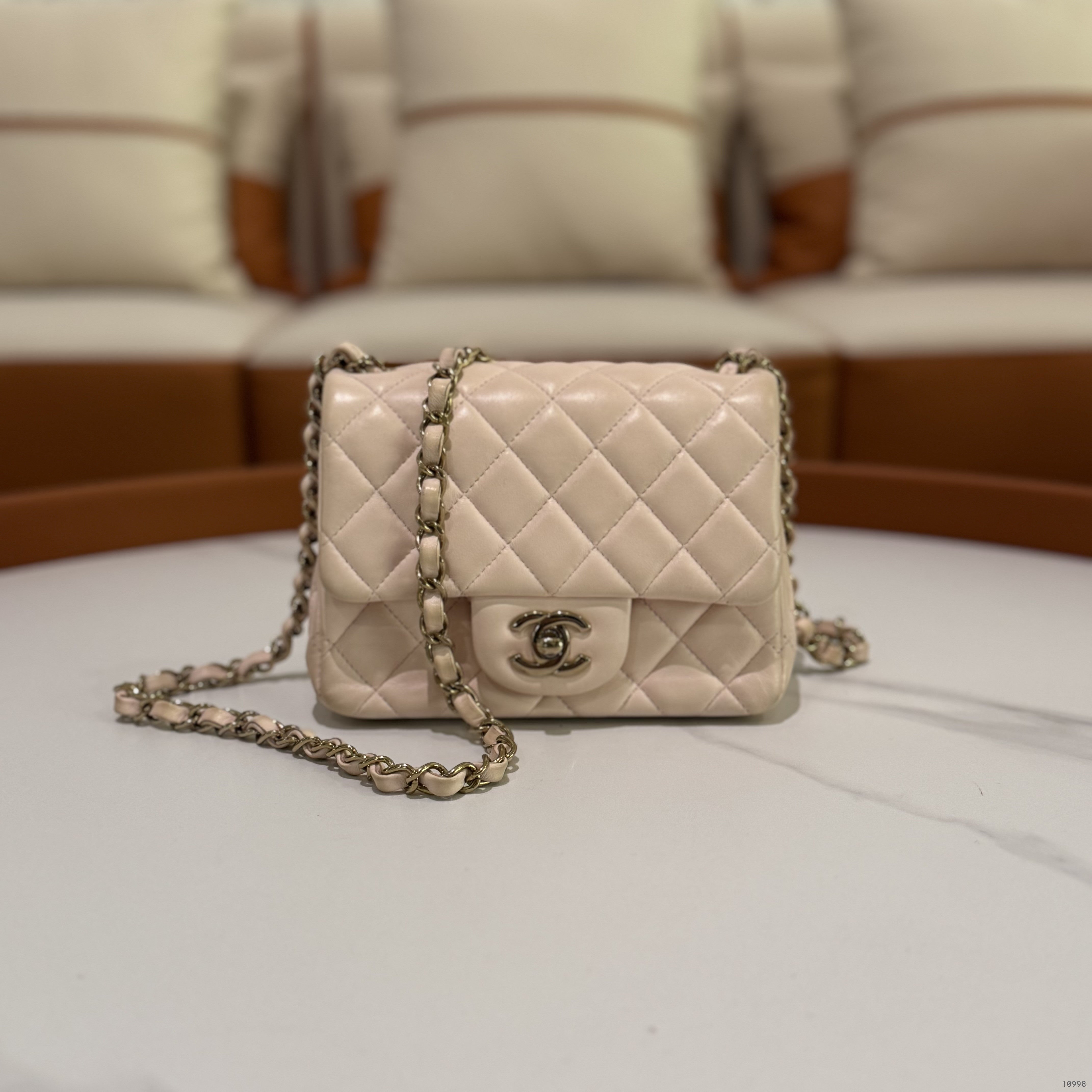 CHANEL CF MINI PINK LAMBSKIN RECTANGLE FLAP BAG WITH MICROCHIP