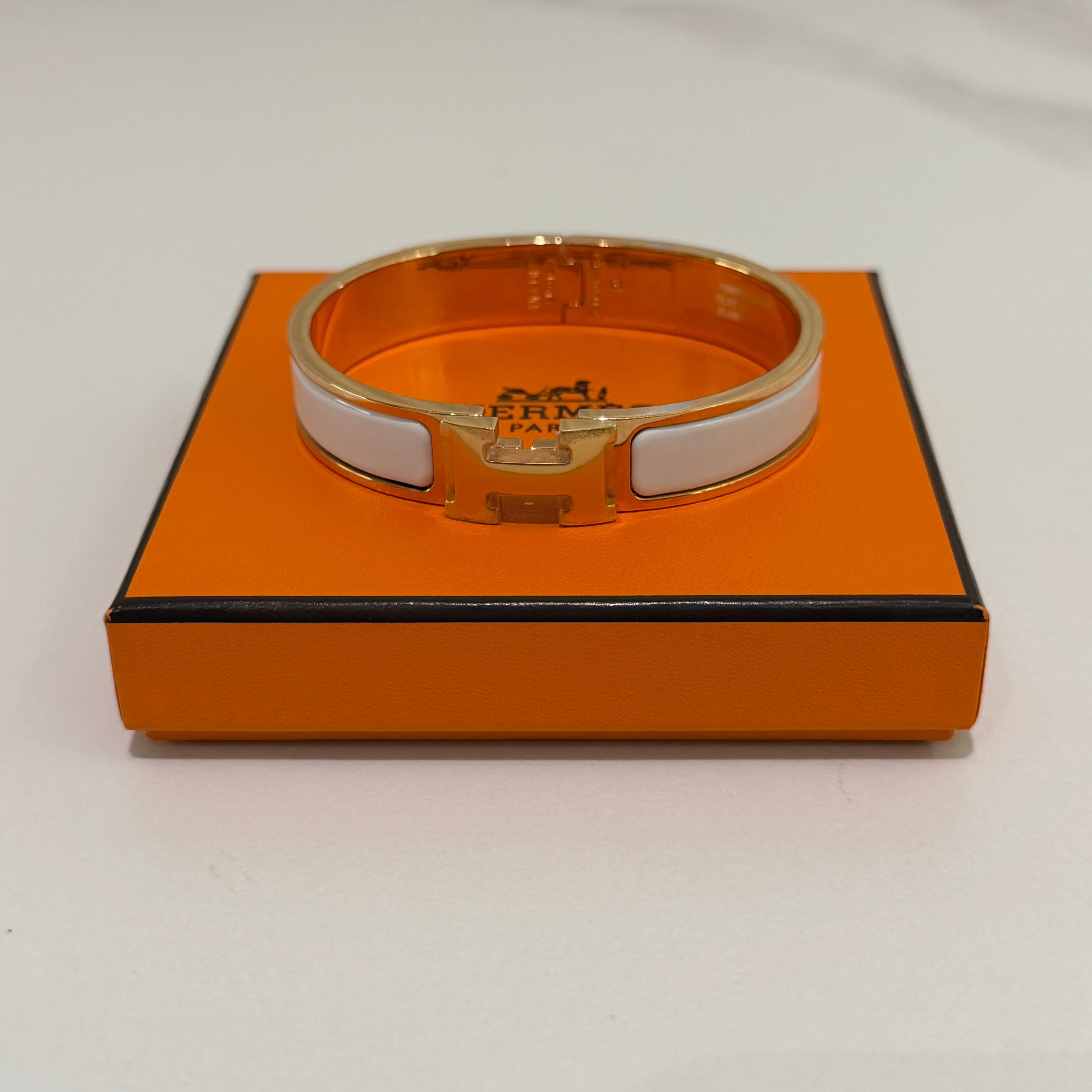 Hermes Clic HH Bracelet White with Gold Hardware