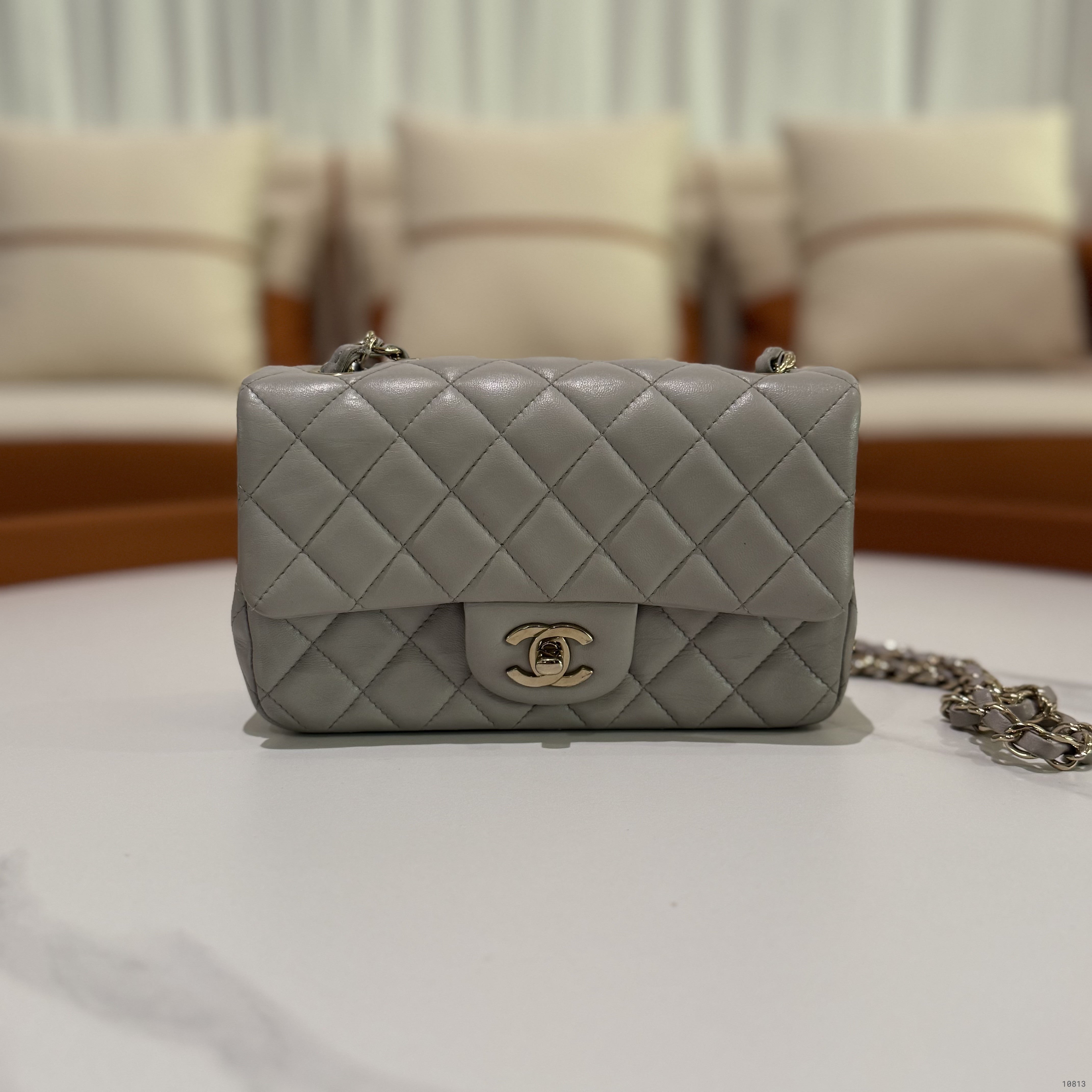 CHANEL CF MINI GREY LAMBSKIN WITH SILVER HARDWARE (MICROCHIP)