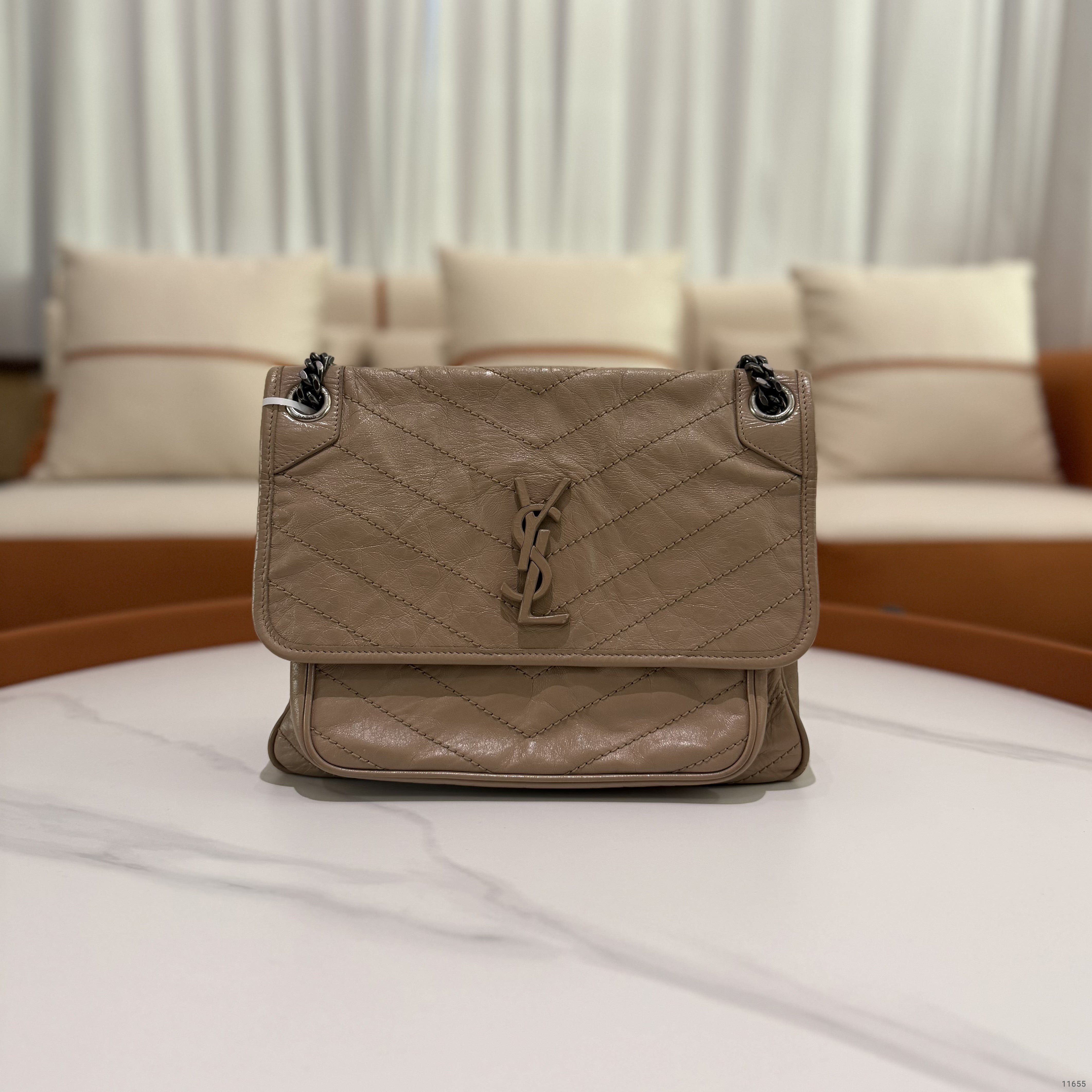 Saint Laurent Niki Medium Chain Shoulder Bag Beige