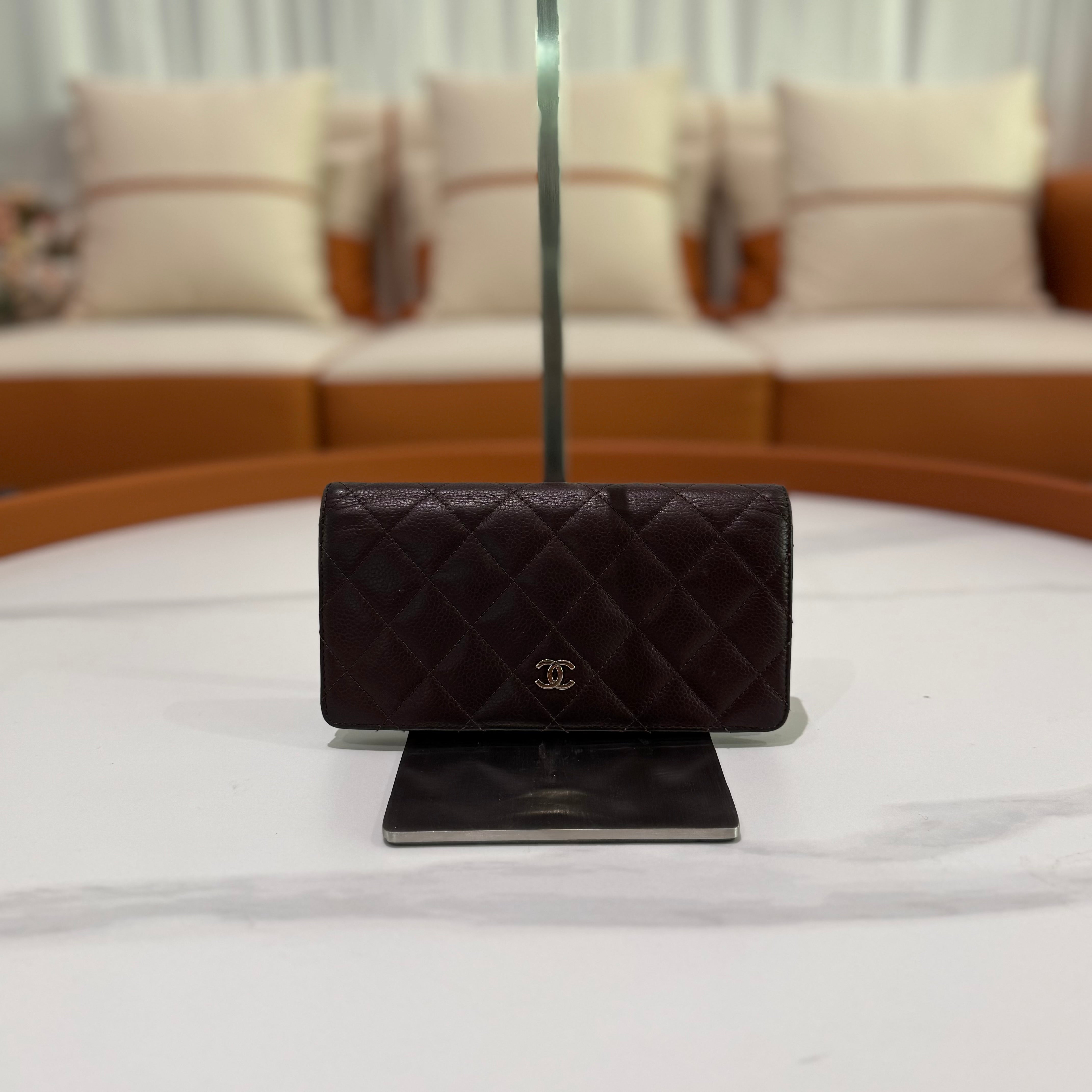 CHANEL LONG WALLET DARK BROWN CAVIAR LEATHER FOLDING WALLET