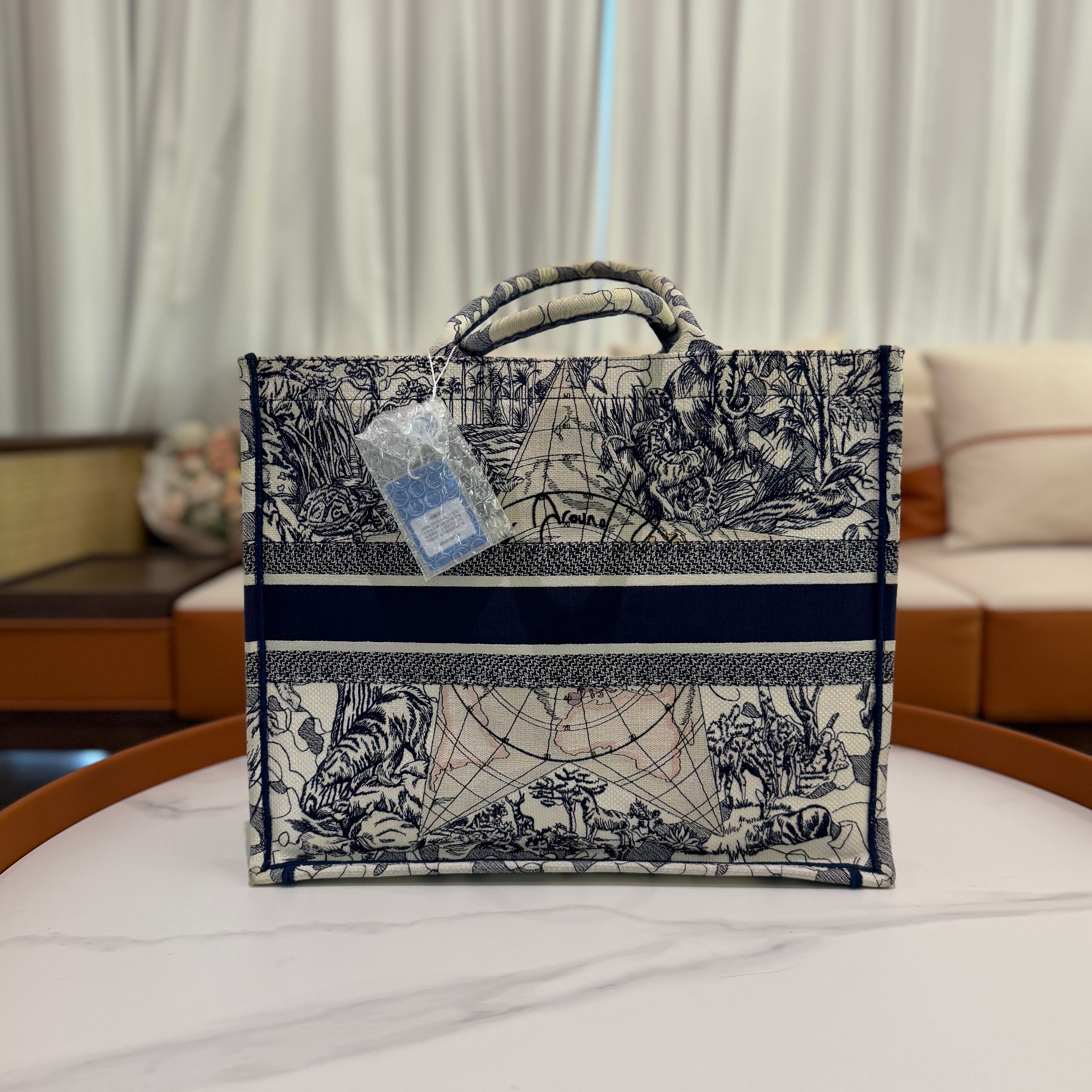 DIOR Blue & White Nautical Embroidery Star Tote Bag