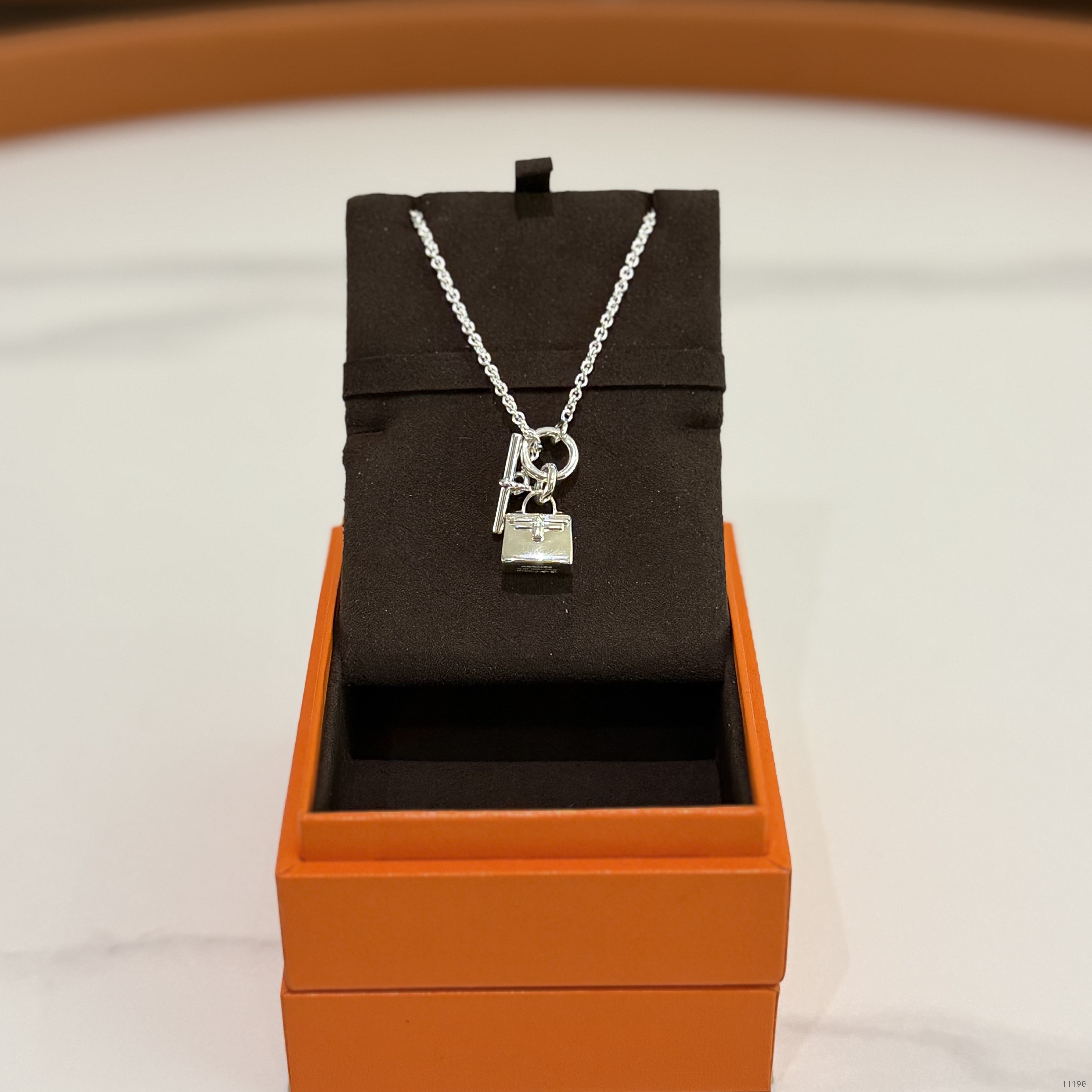 HERMES Kelly Bag Silver Necklace