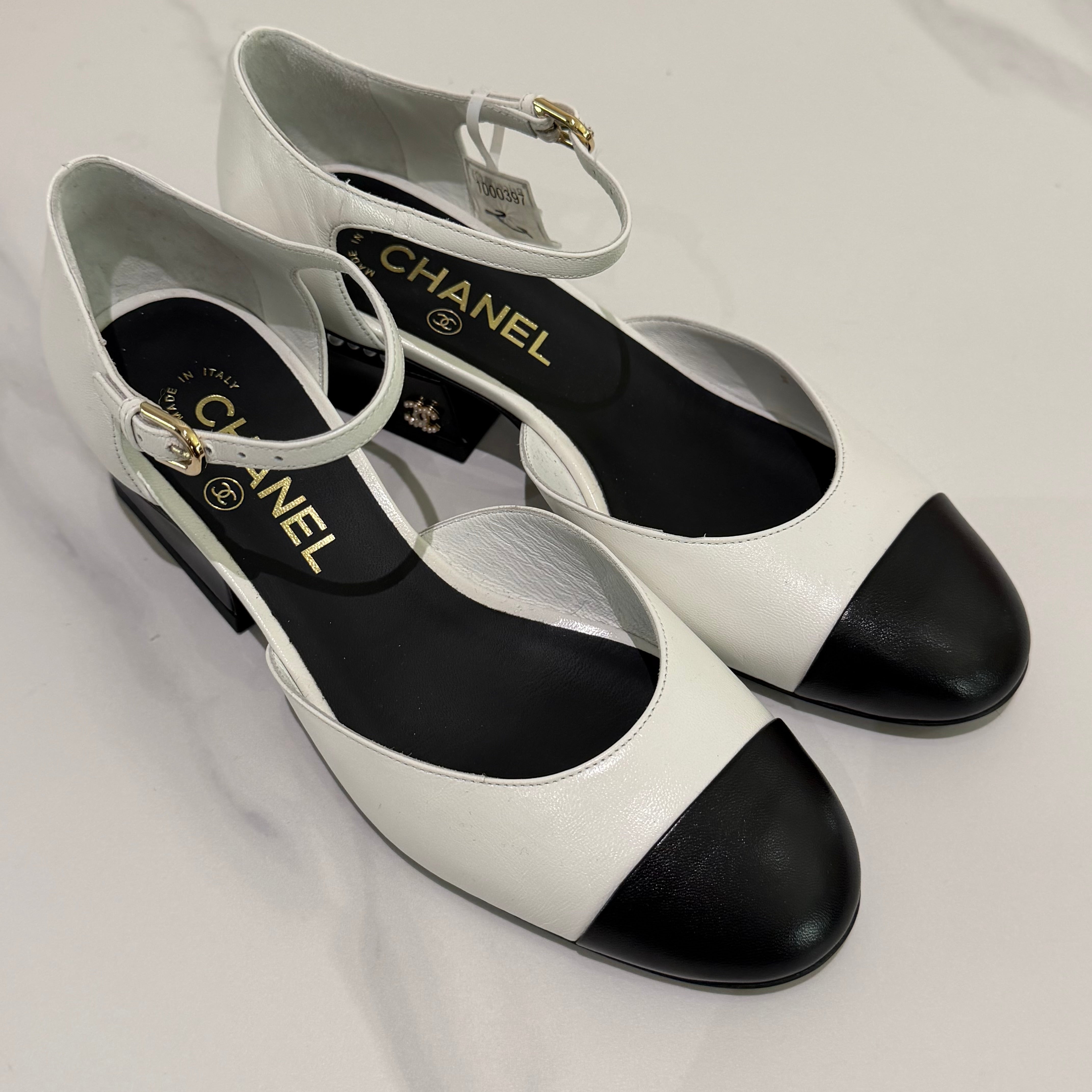 Chanel Pearl Heel Mary Jane Lambskin Shoes