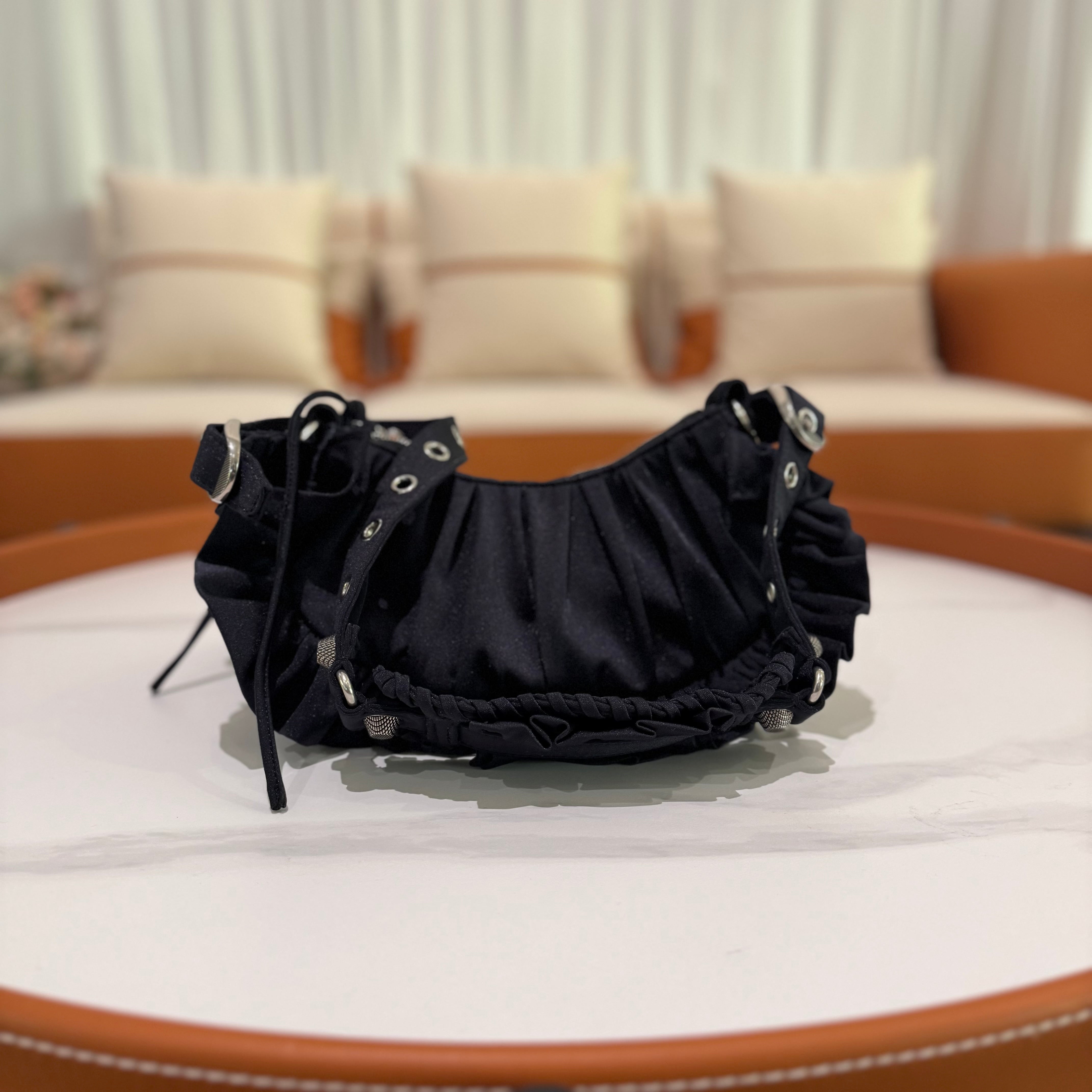 BALENCIAGA LE CAROLE RUFFLED ZIP NYLON MOTORCYCLE BAG