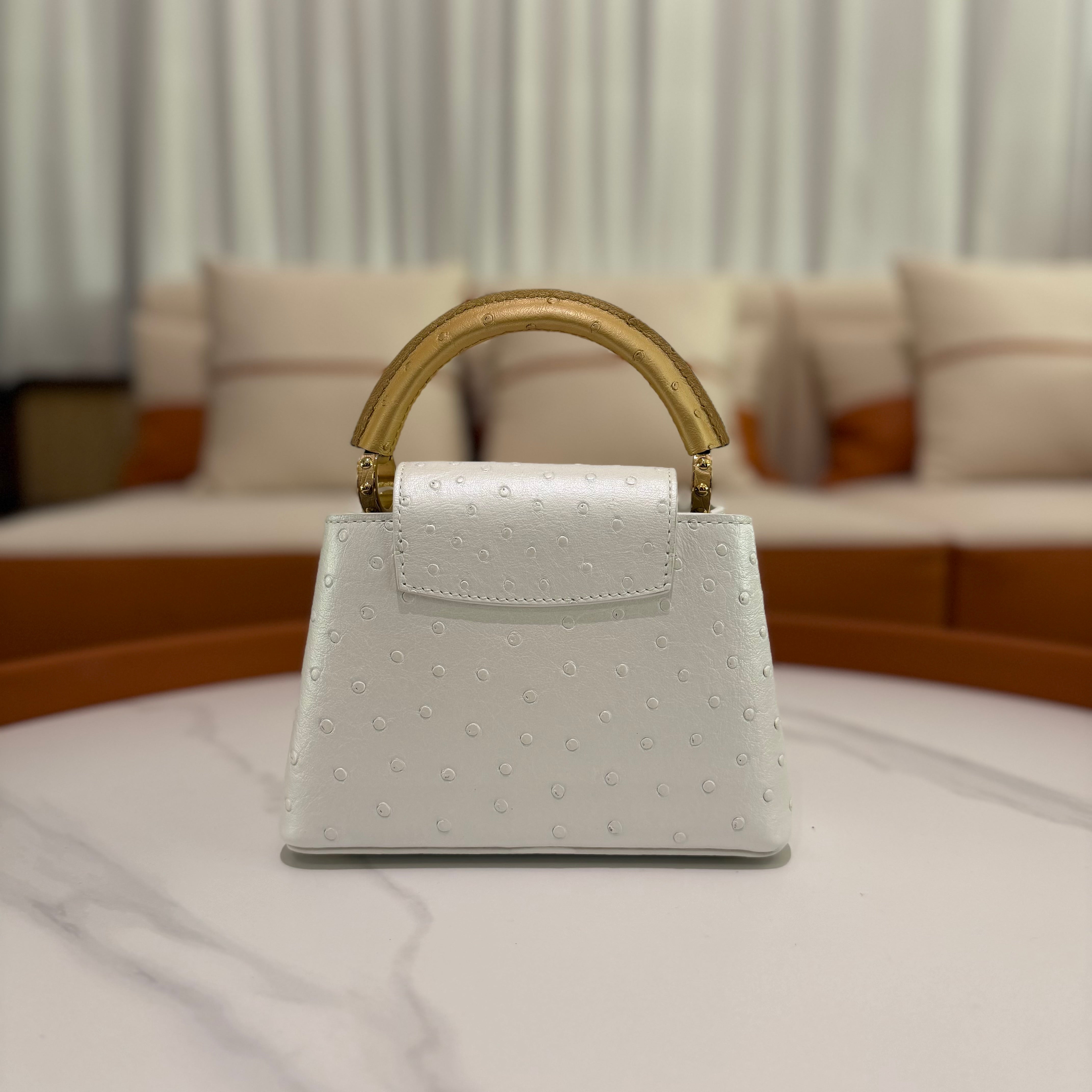 Louis Vuitton Capucines Mini Pearl White Ostrich Leather