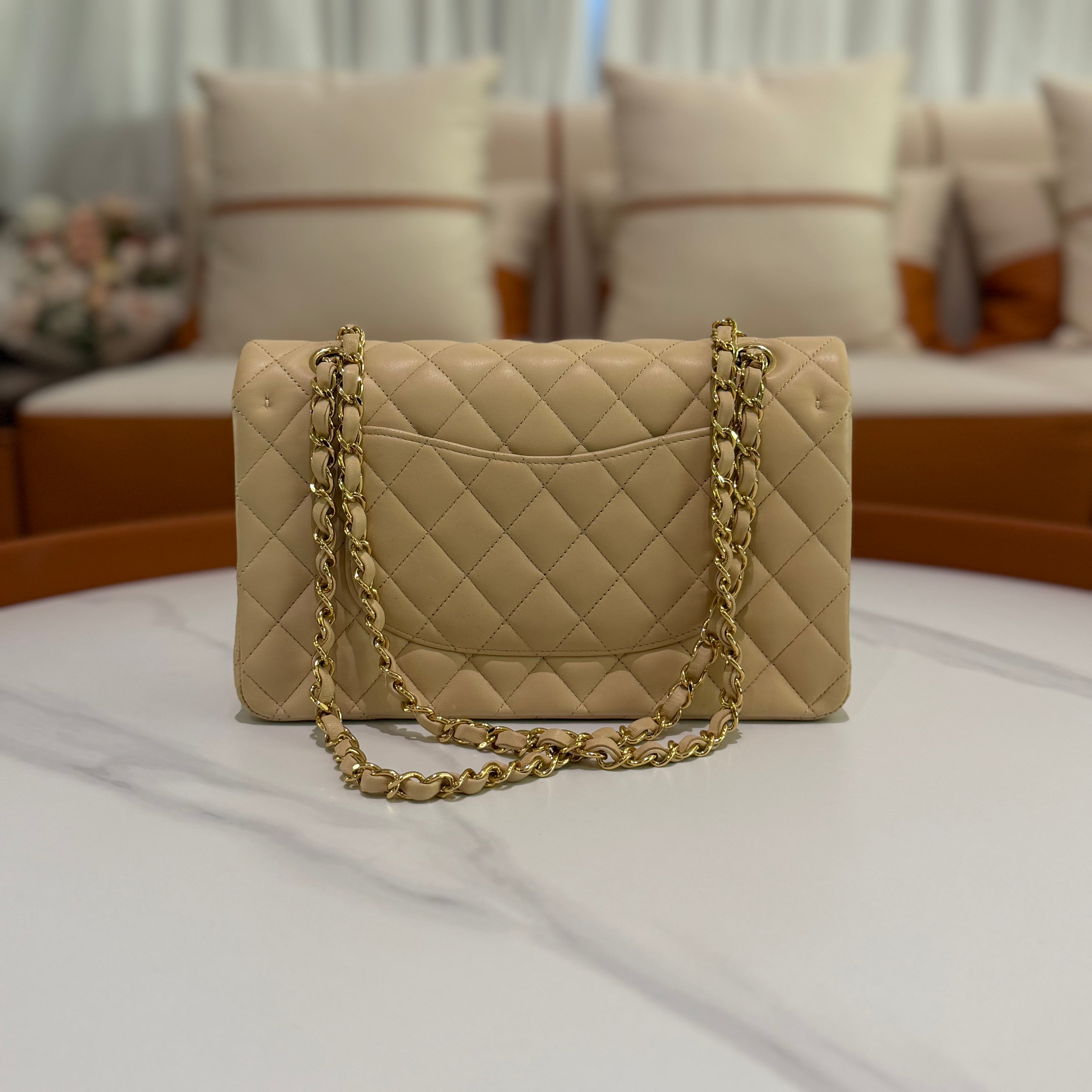 Chanel Classic Flap Medium Beige Lambskin with Gold Hardware