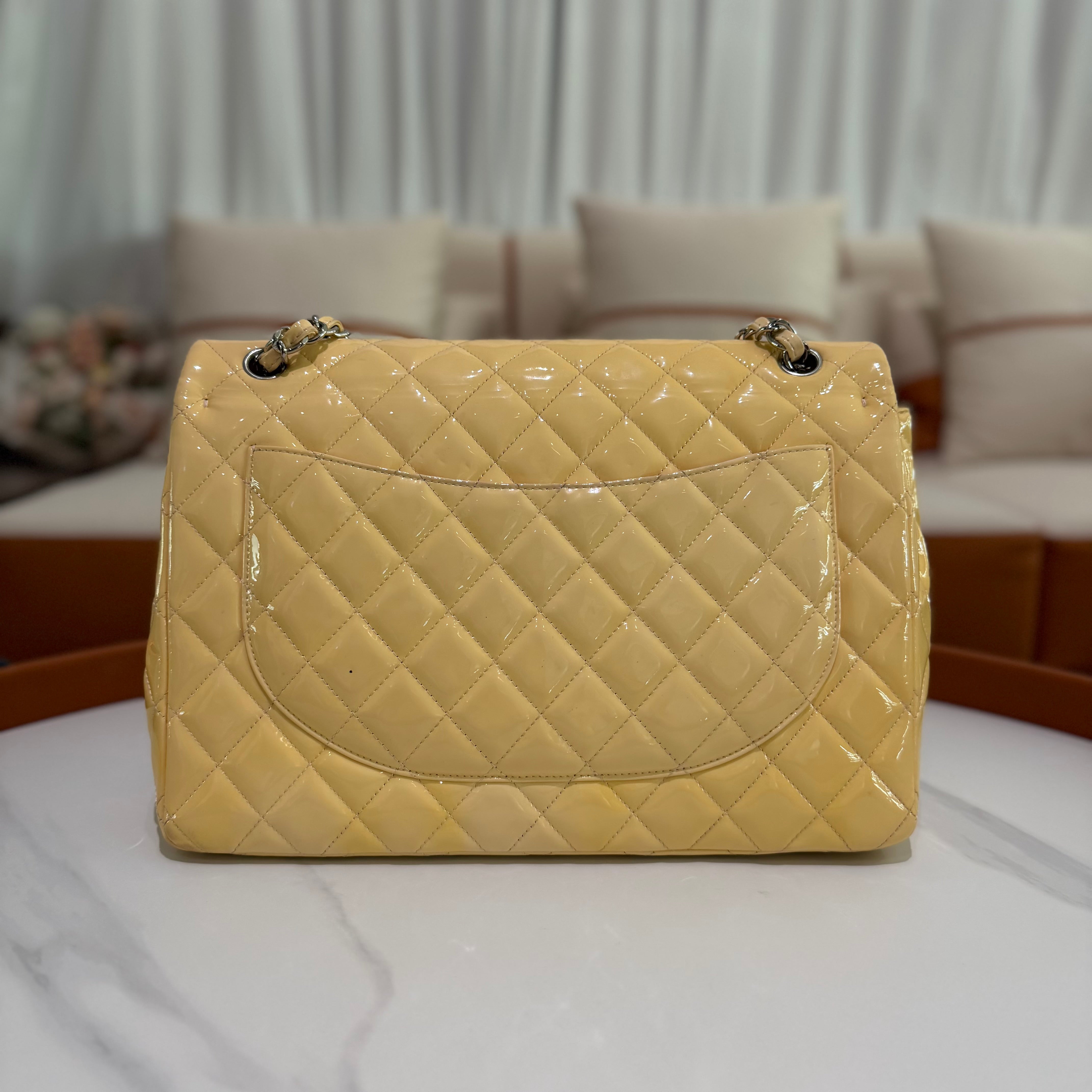 Chanel Classic Flap Maxi Patent Leather Lemon Cream Yellow