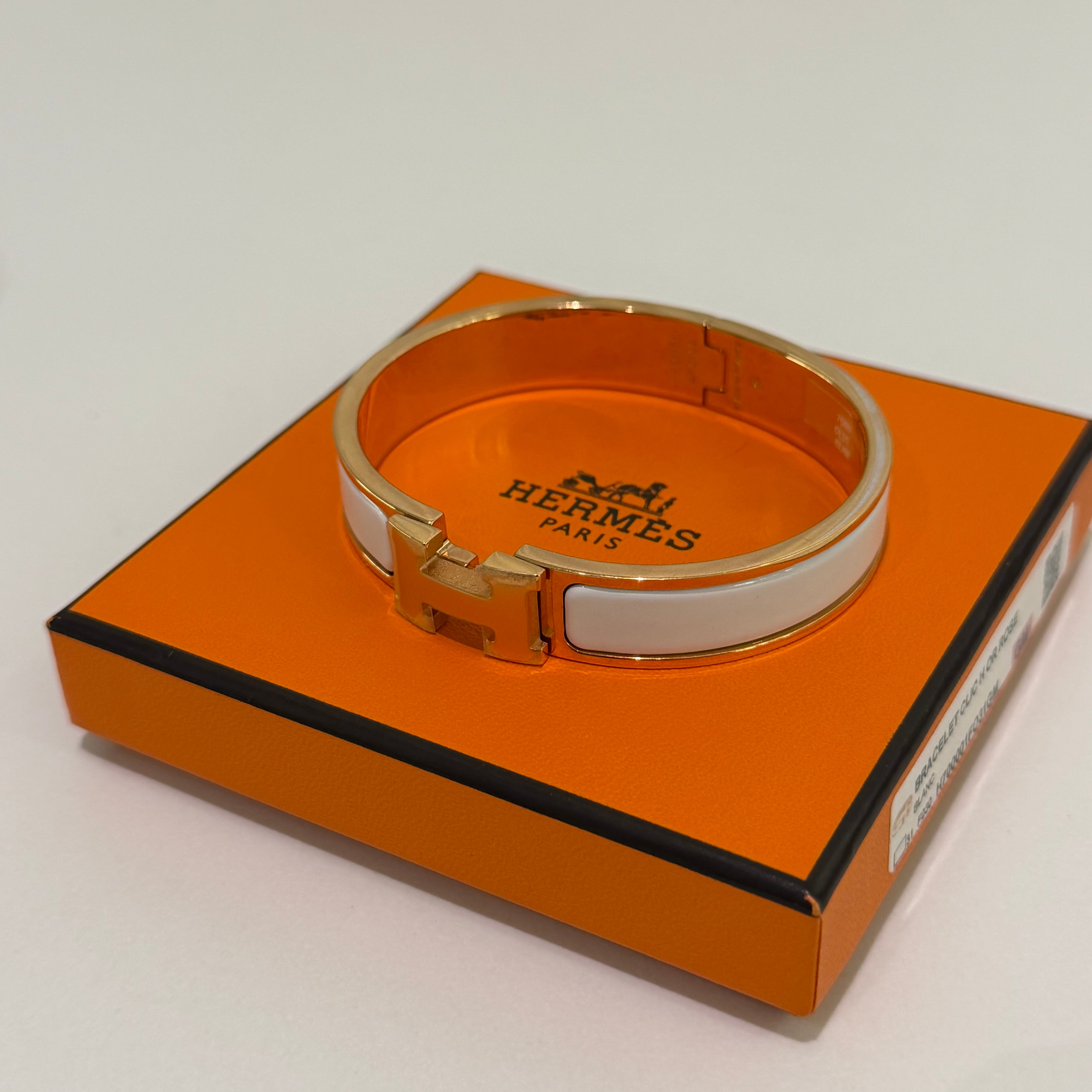 Hermes Clic HH Bracelet White with Gold Hardware