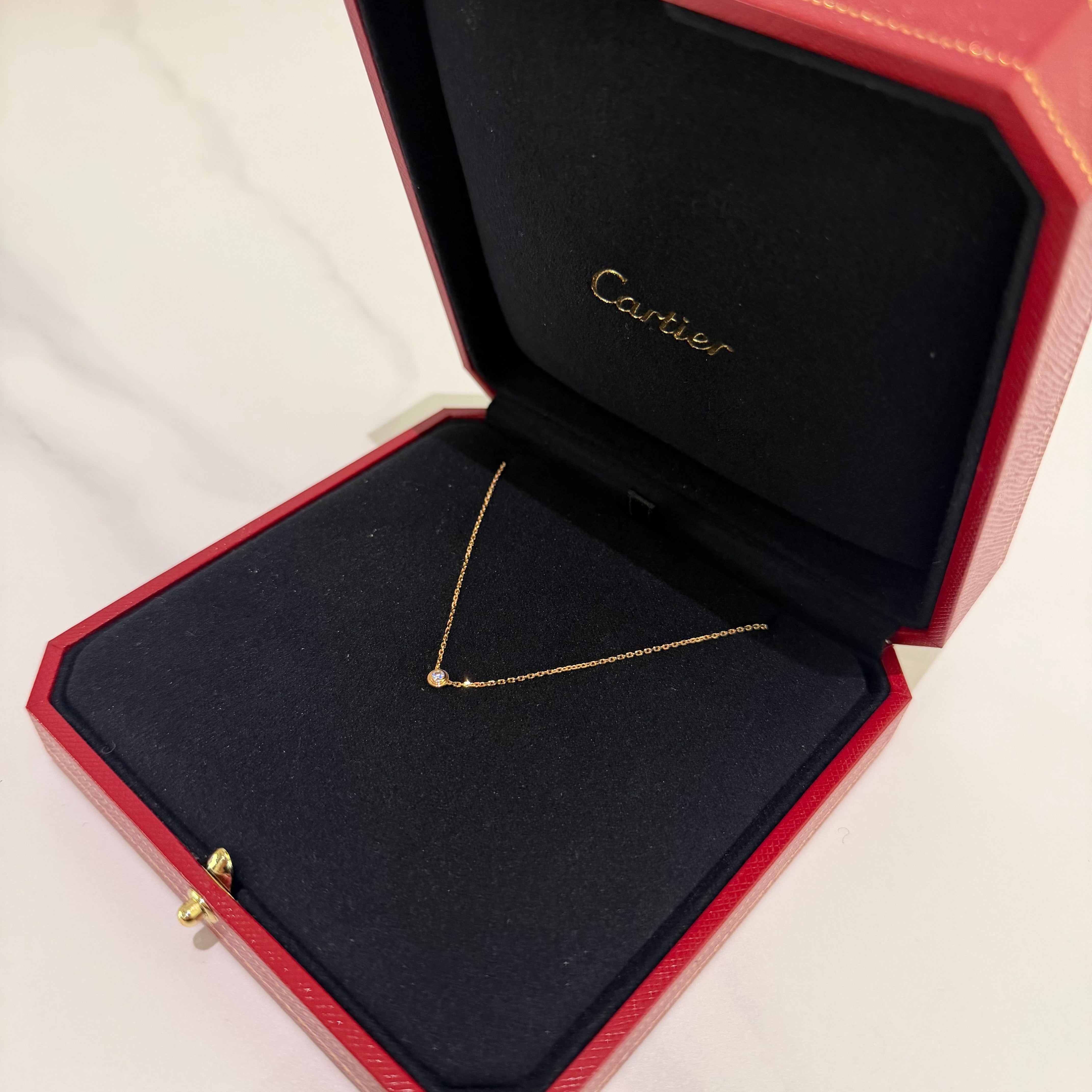Cartier D’Amour Flying Saucer Single Diamond Necklace 18K Rose Gold 0.04ct