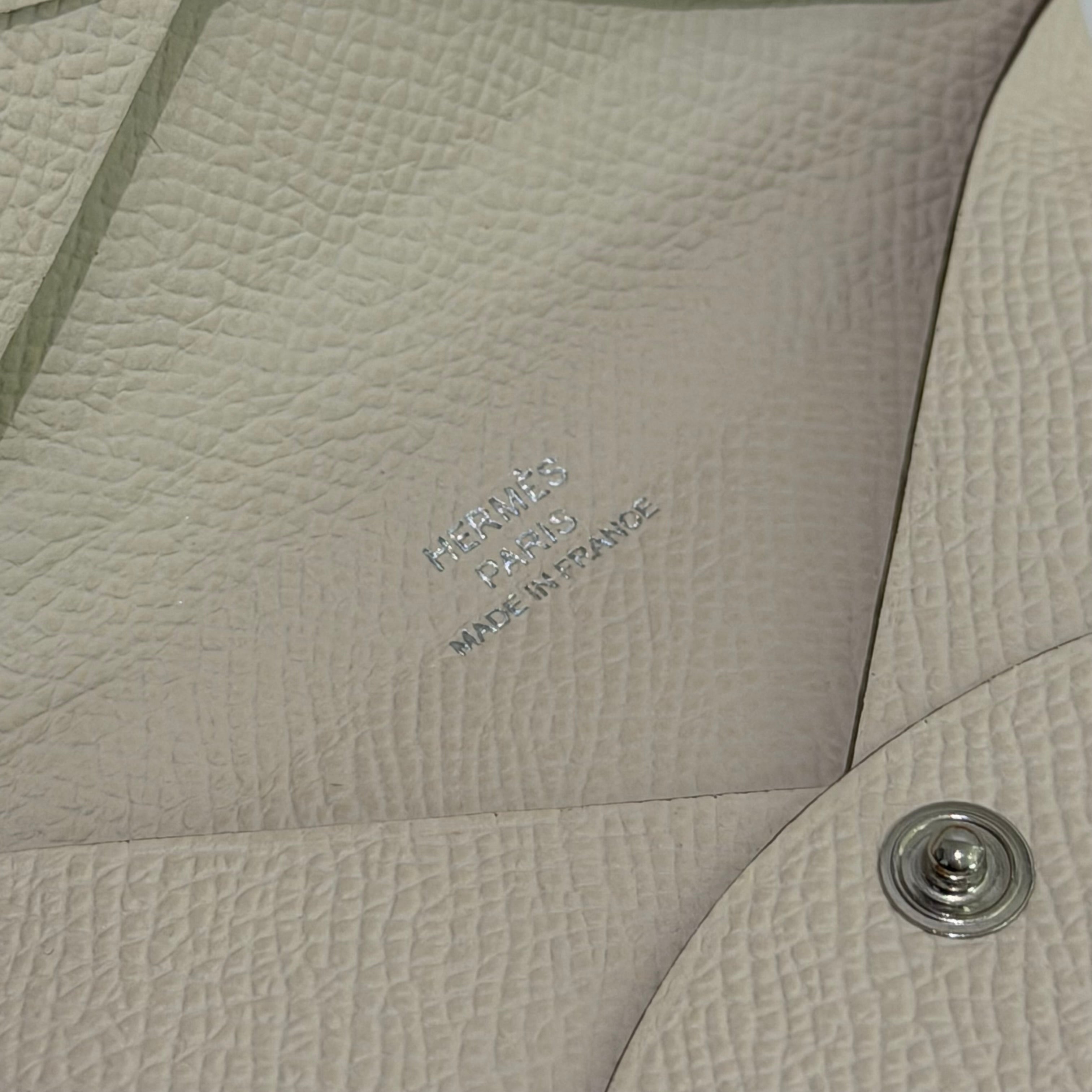 Hermes Calvi Card Holder Milkshake White with Silver Hardware (Stamp K)