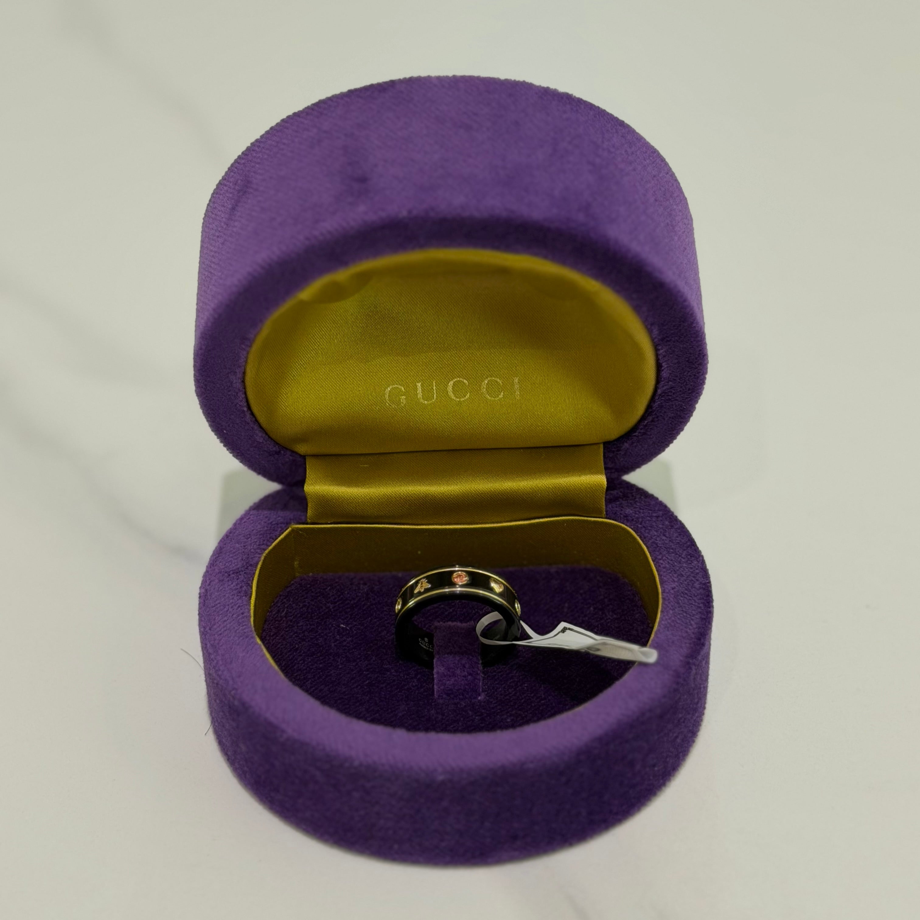 Gucci Icon Black Ceramic Multicolor Diamond Ring