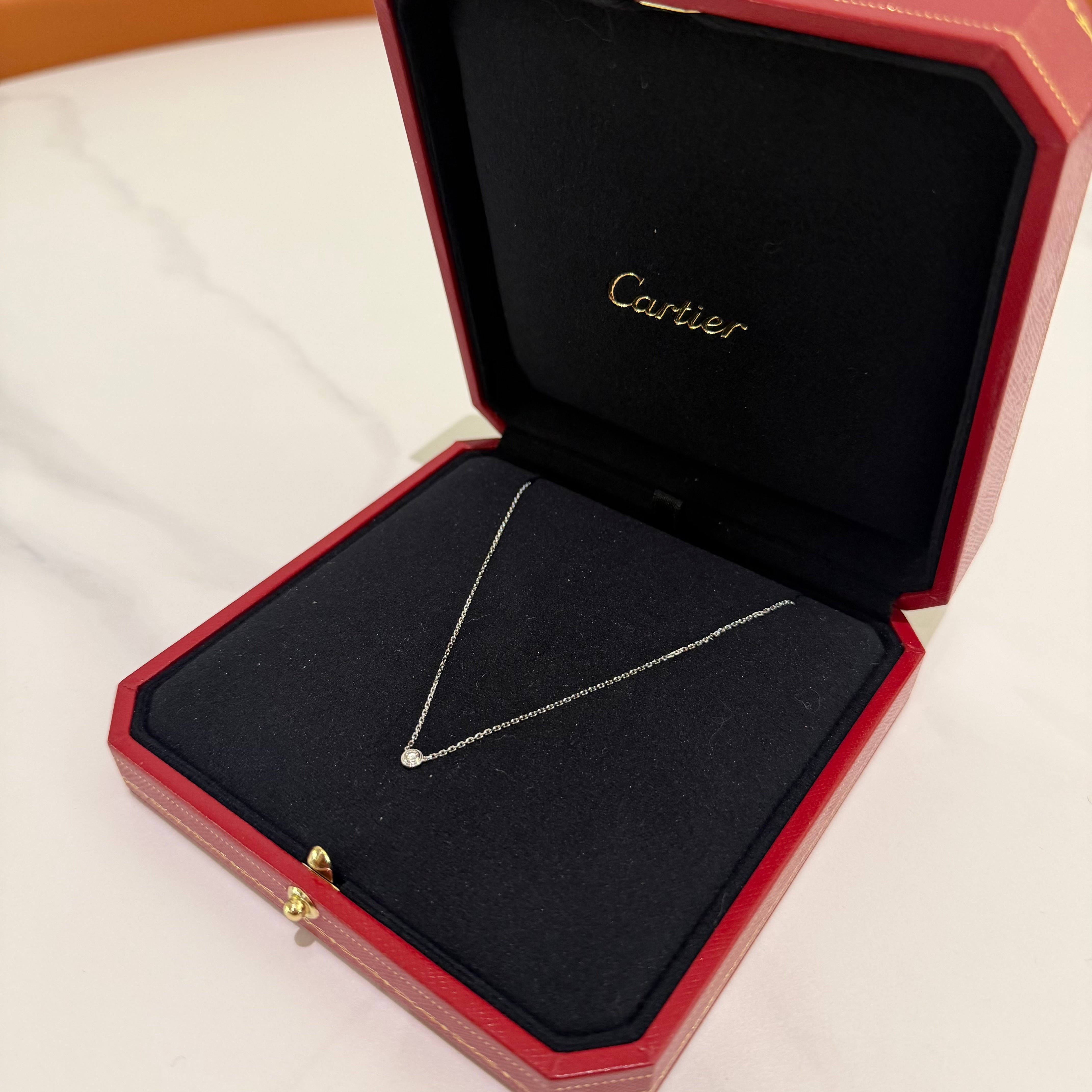 Cartier D’Amour Flying Saucer Single Diamond Necklace 18K White Gold 0.04ct