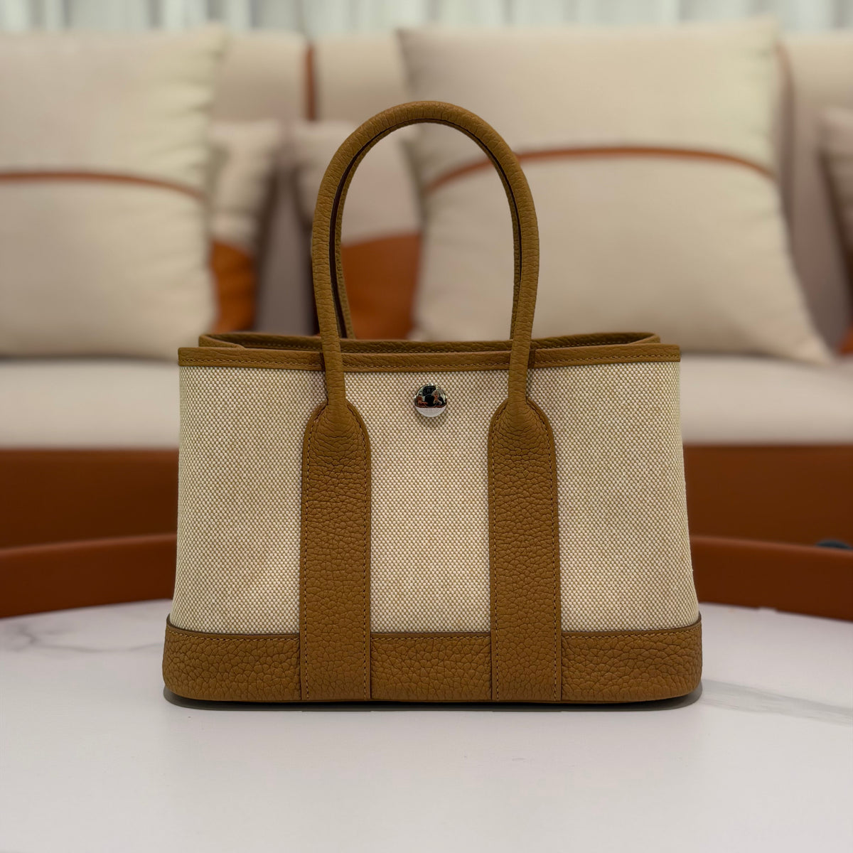 Hermes Mini Garden Party Sesame Canvas and Leather