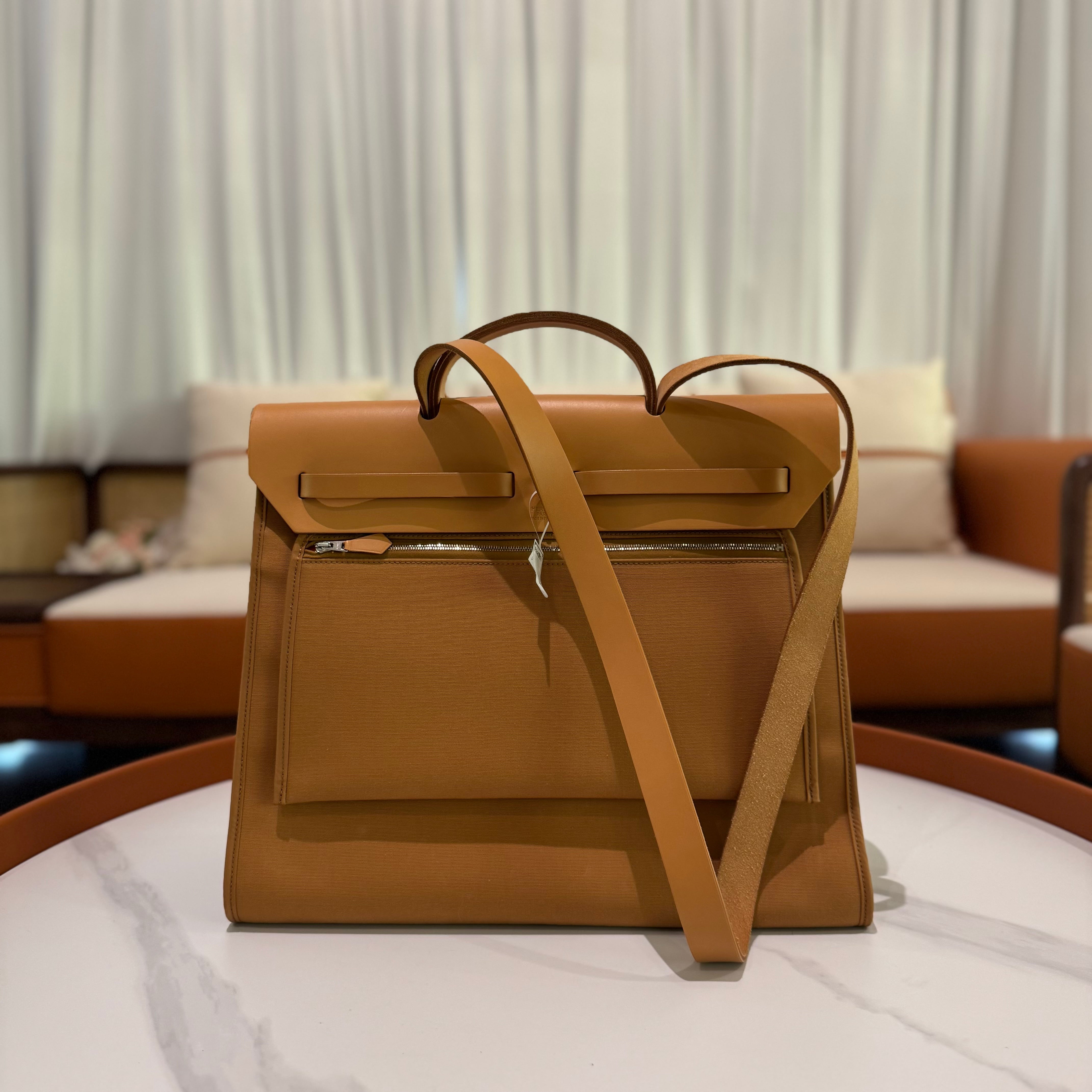 HERMÈS HERBAG 39 YELLOW BI-COLOR WITH SILVER HARDWARE (STAMP P)