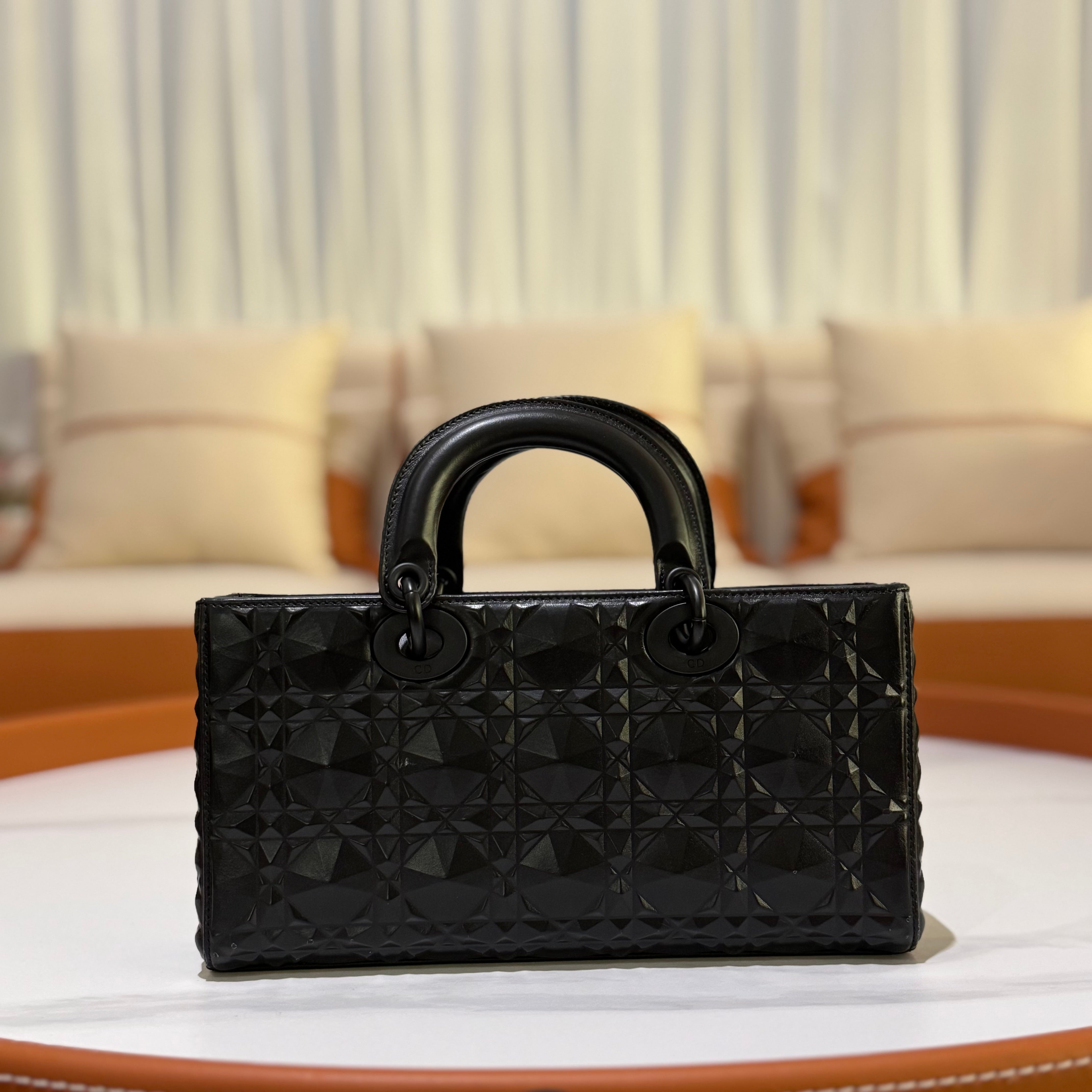 DIOR LADY D-JOY BAG MEDIUM BLACK CANNAGE LAMBSKIN