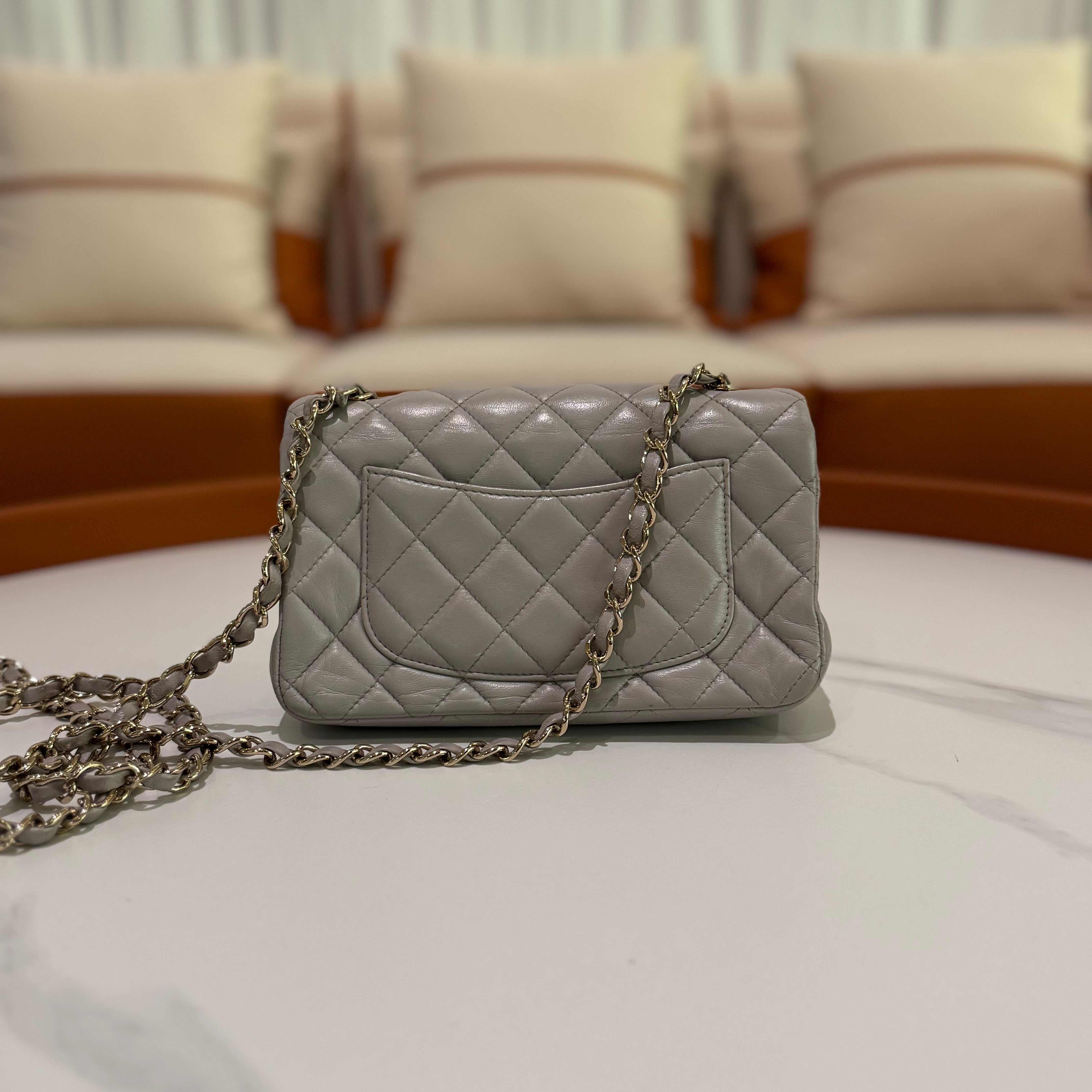CHANEL CF MINI GREY LAMBSKIN WITH SILVER HARDWARE (MICROCHIP)