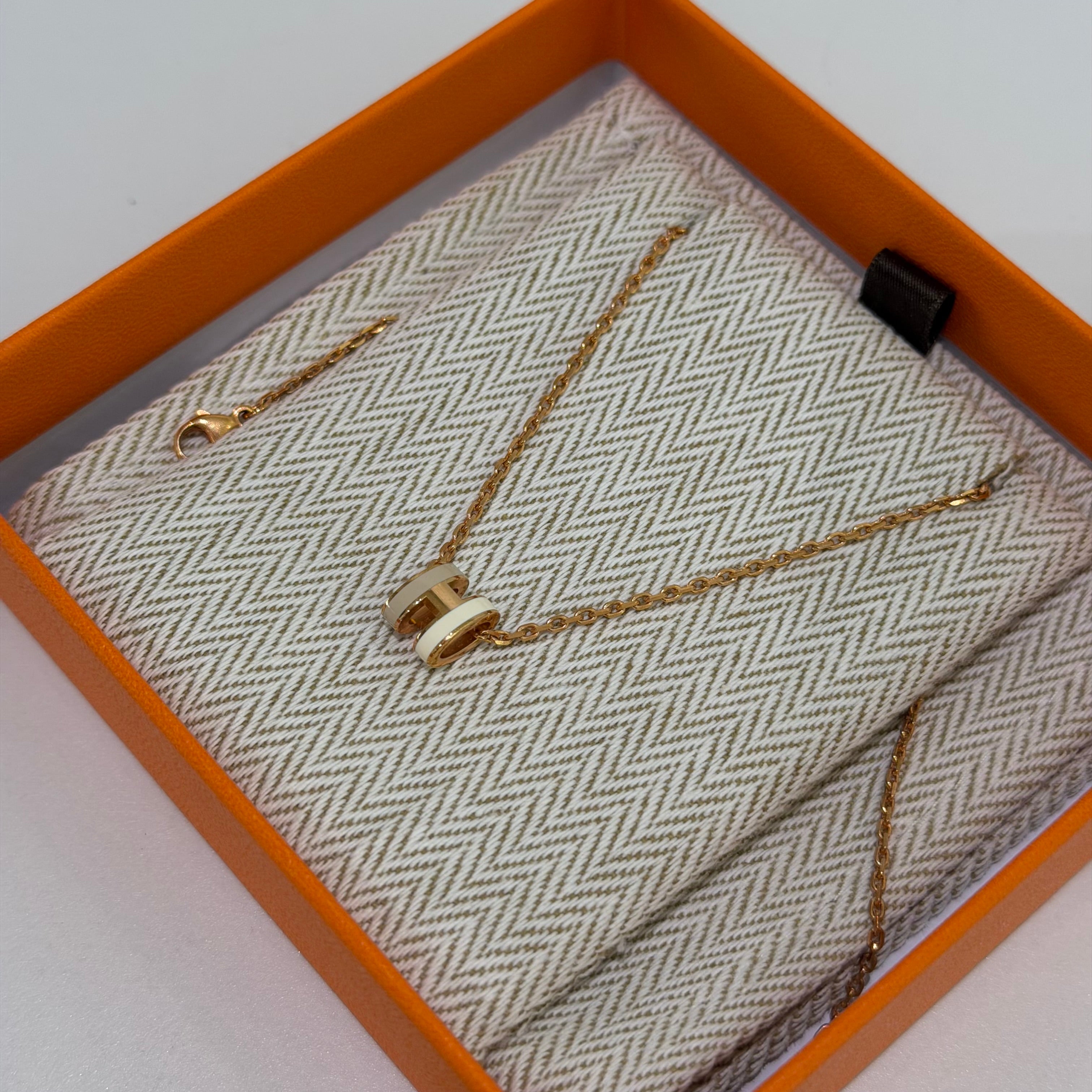 Hermes Mini Pop H Necklace White & Beige with Rose Gold Hardware