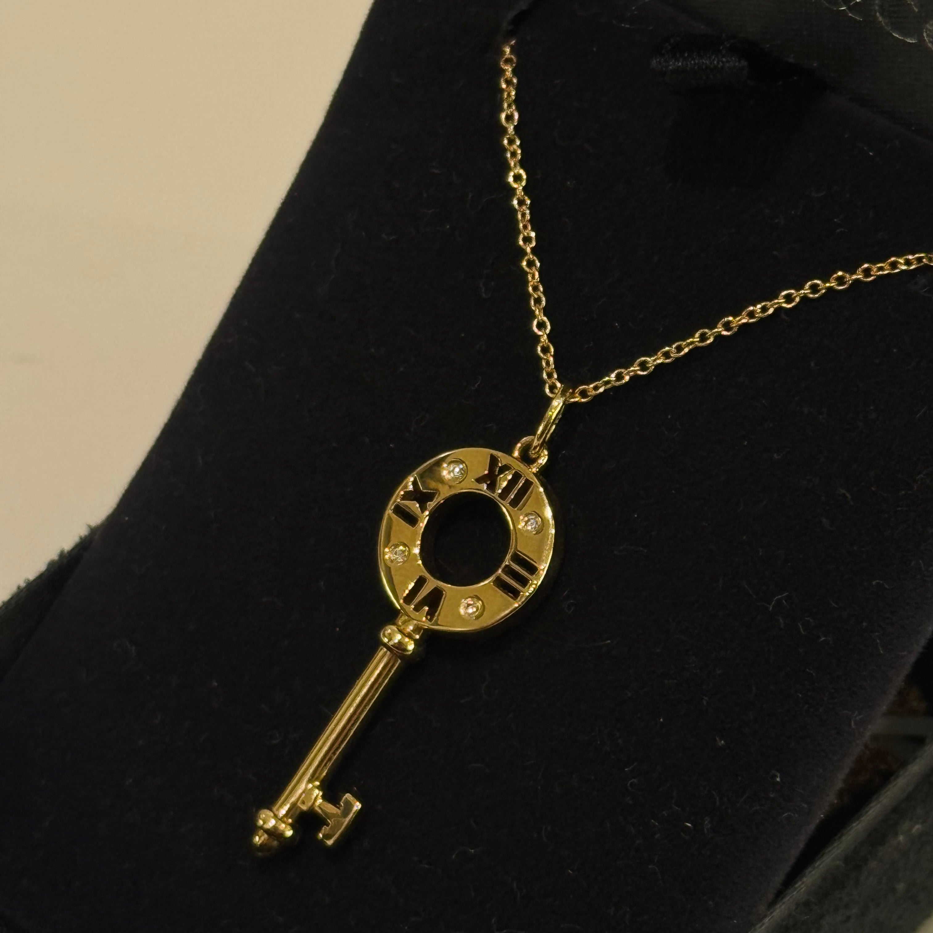 TIFFANY UKEYS 18K ROSE GOLD FOUR-DIAMOND ROMAN NUMERAL MINI KEY NECKLACE
