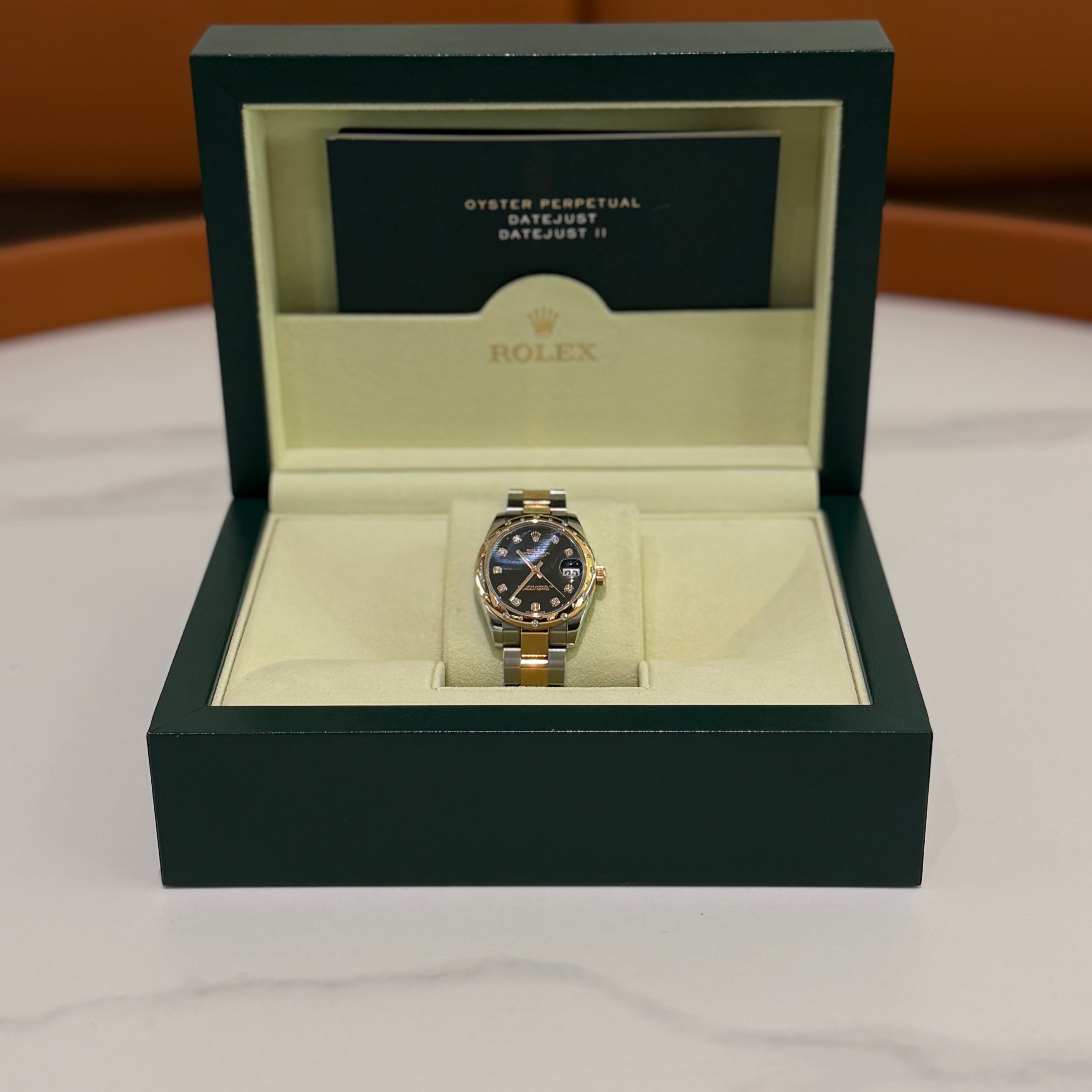 ROLEX DATEJUST 178341 STEEL AND ROSE GOLD WITH FACTORY DIAMOND BLACK DIAL