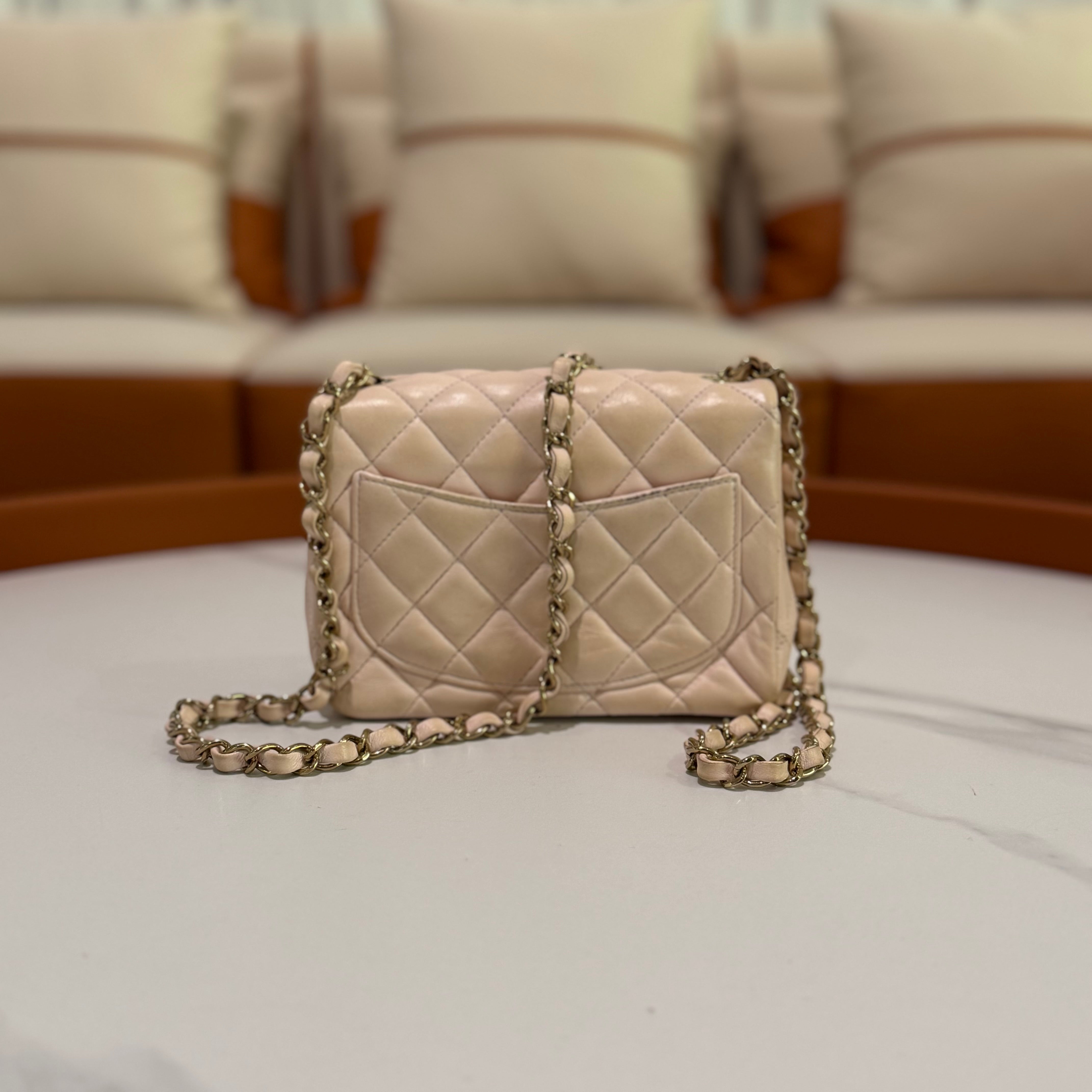 CHANEL CF MINI PINK LAMBSKIN RECTANGLE FLAP BAG WITH MICROCHIP