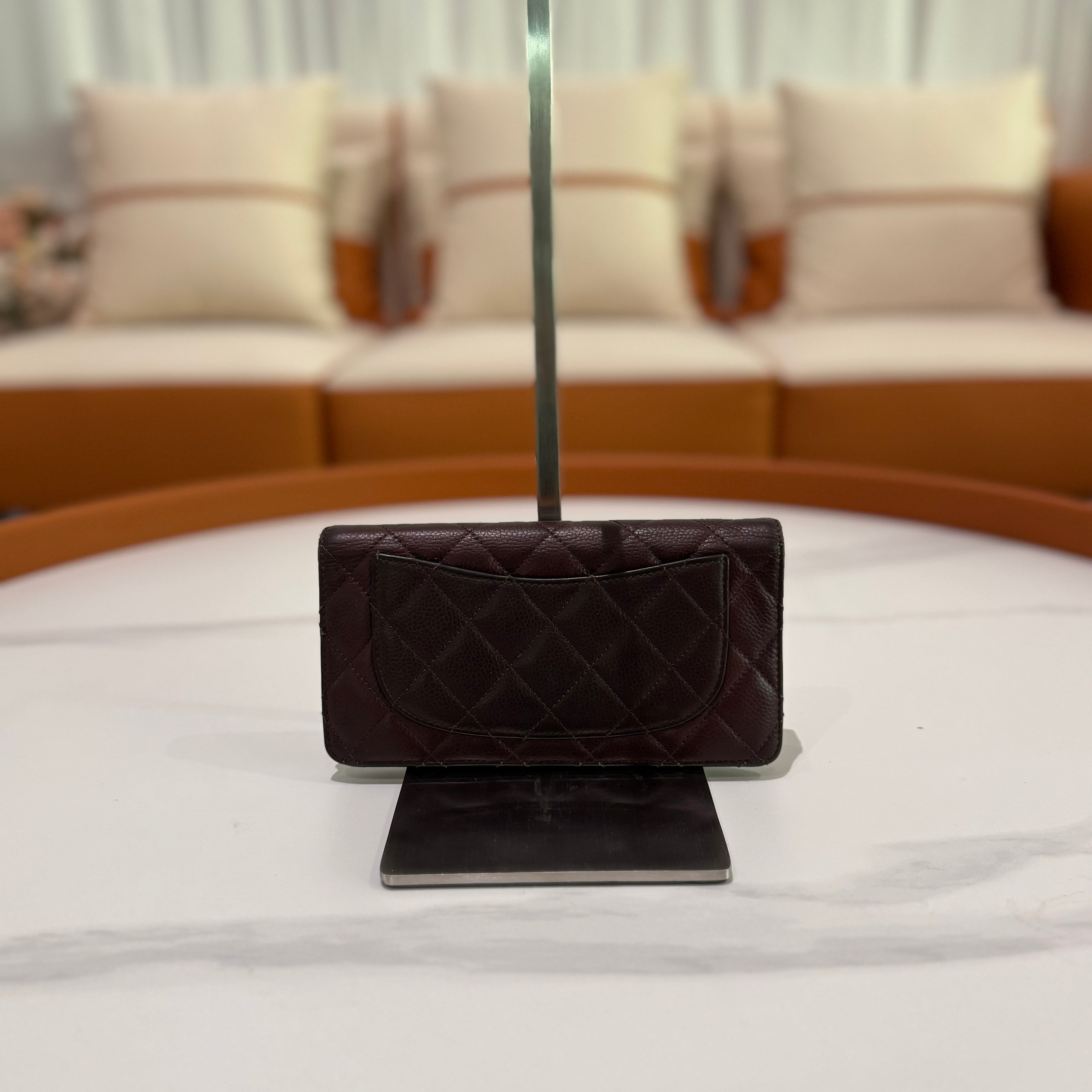 CHANEL LONG WALLET DARK BROWN CAVIAR LEATHER FOLDING WALLET