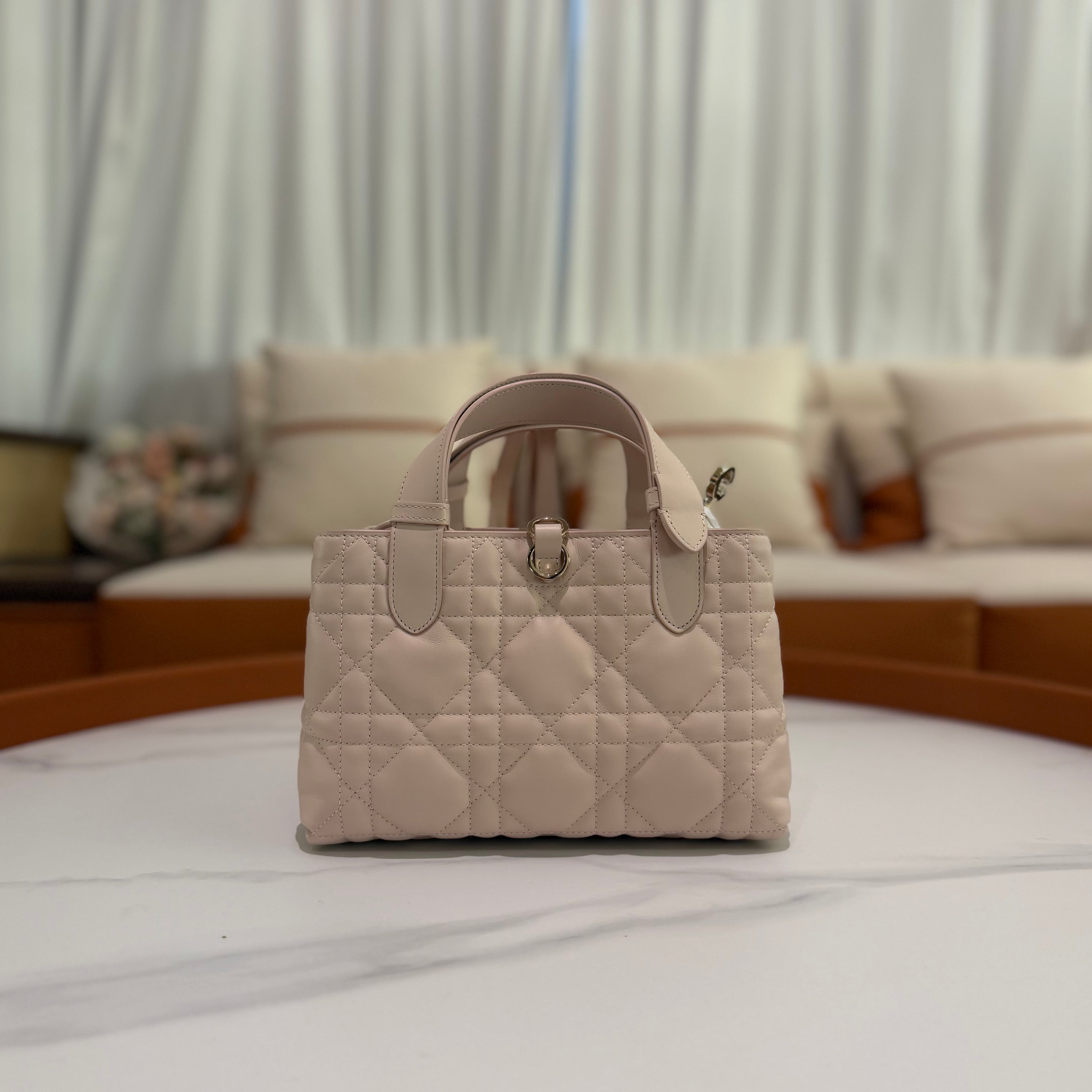 Dior Toujours Light Pink Small Quilted Top Handle Bag