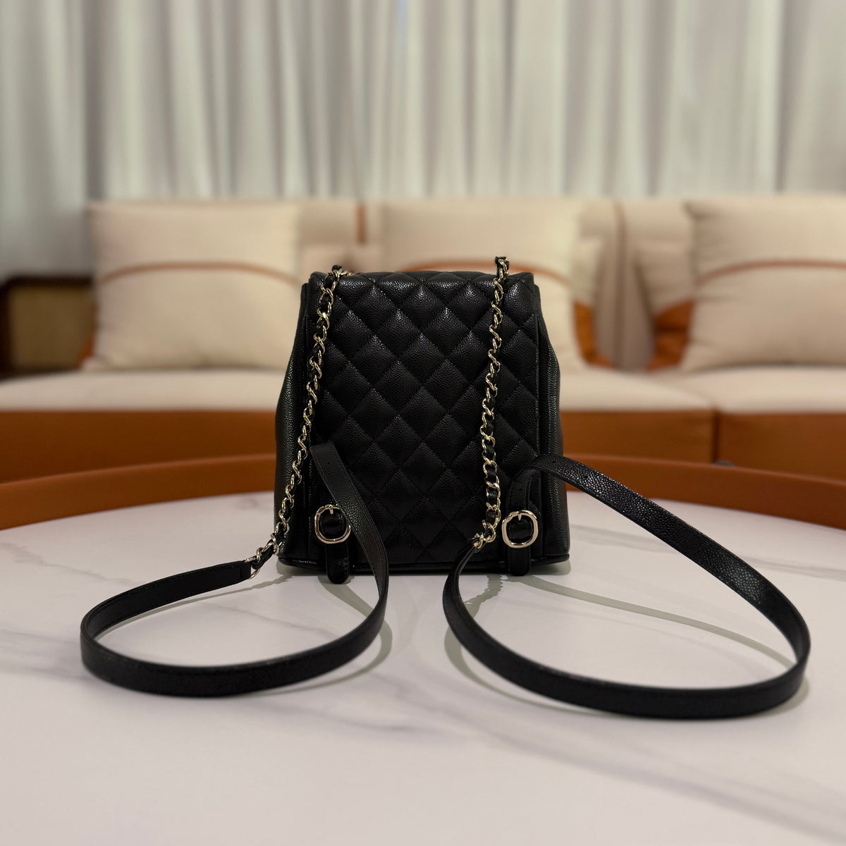Chanel Duma Medium Backpack Black Caviar Leather with Silver Hardware (Chip Model)