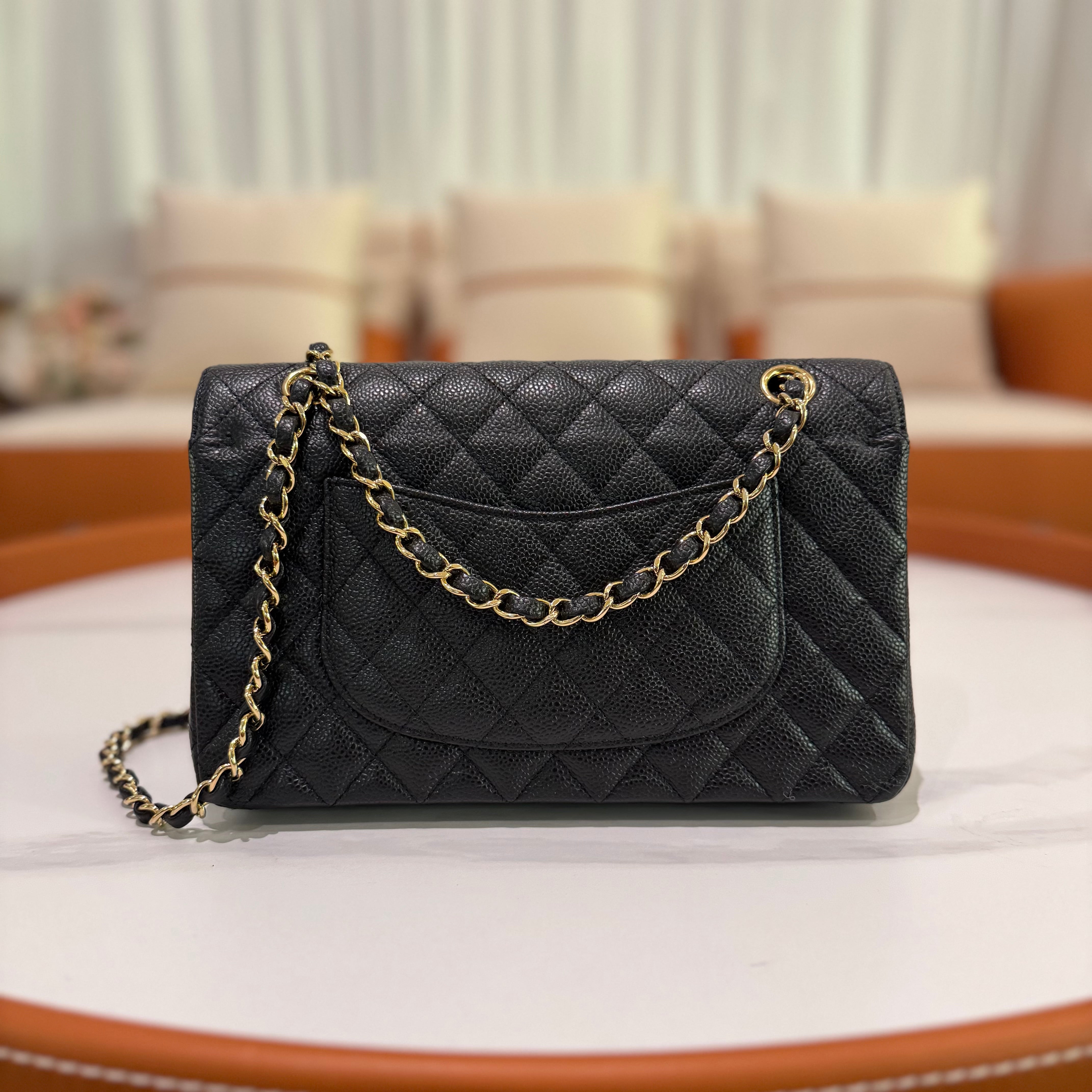CHANEL CF MEDIUM BLACK CAVIAR LEATHER WITH GOLD HARDWARE SHOULDER & CROSSBODY BAG