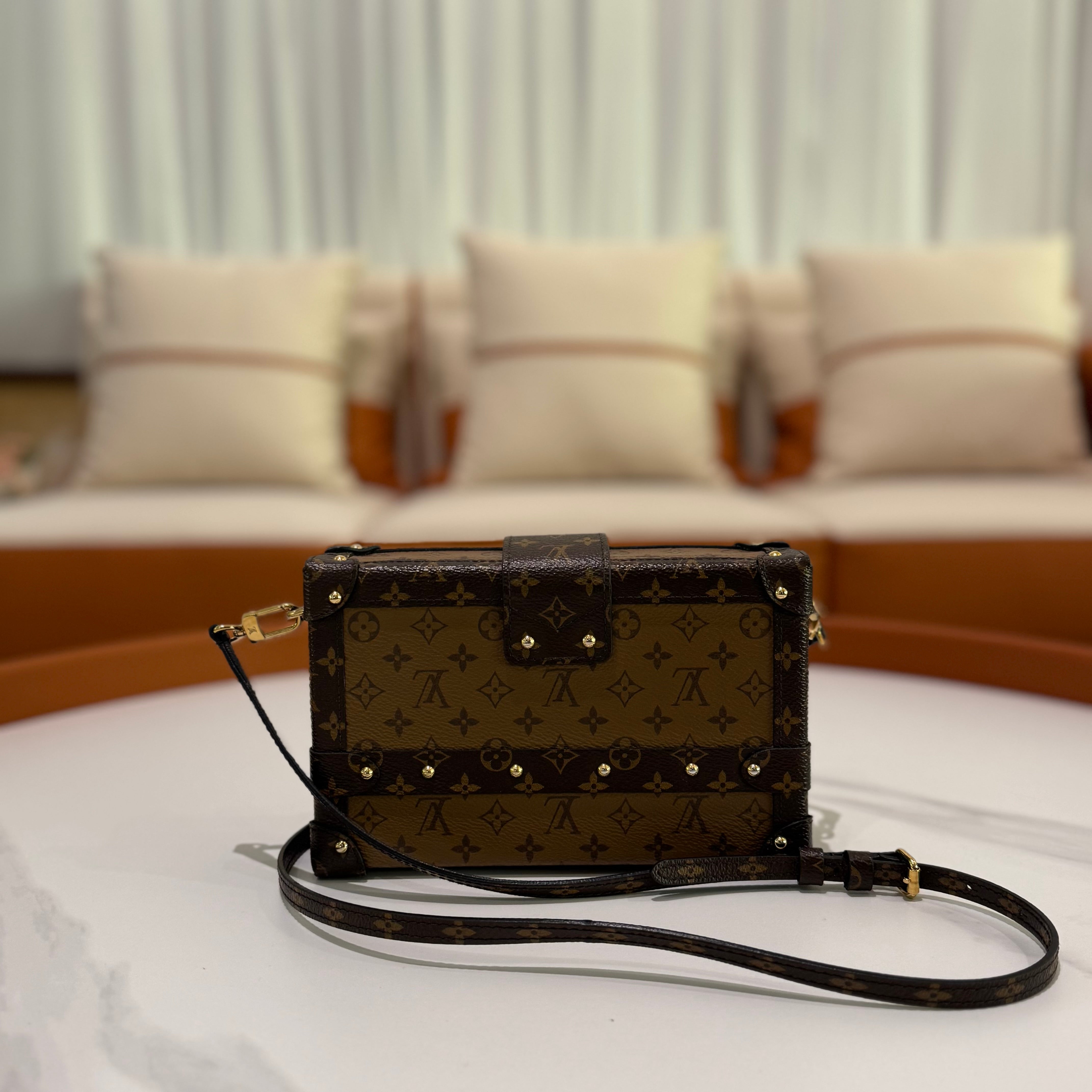LOUIS VUITTON PETITE MALLE TRUNK CROSSBODY CLUTCH BAG