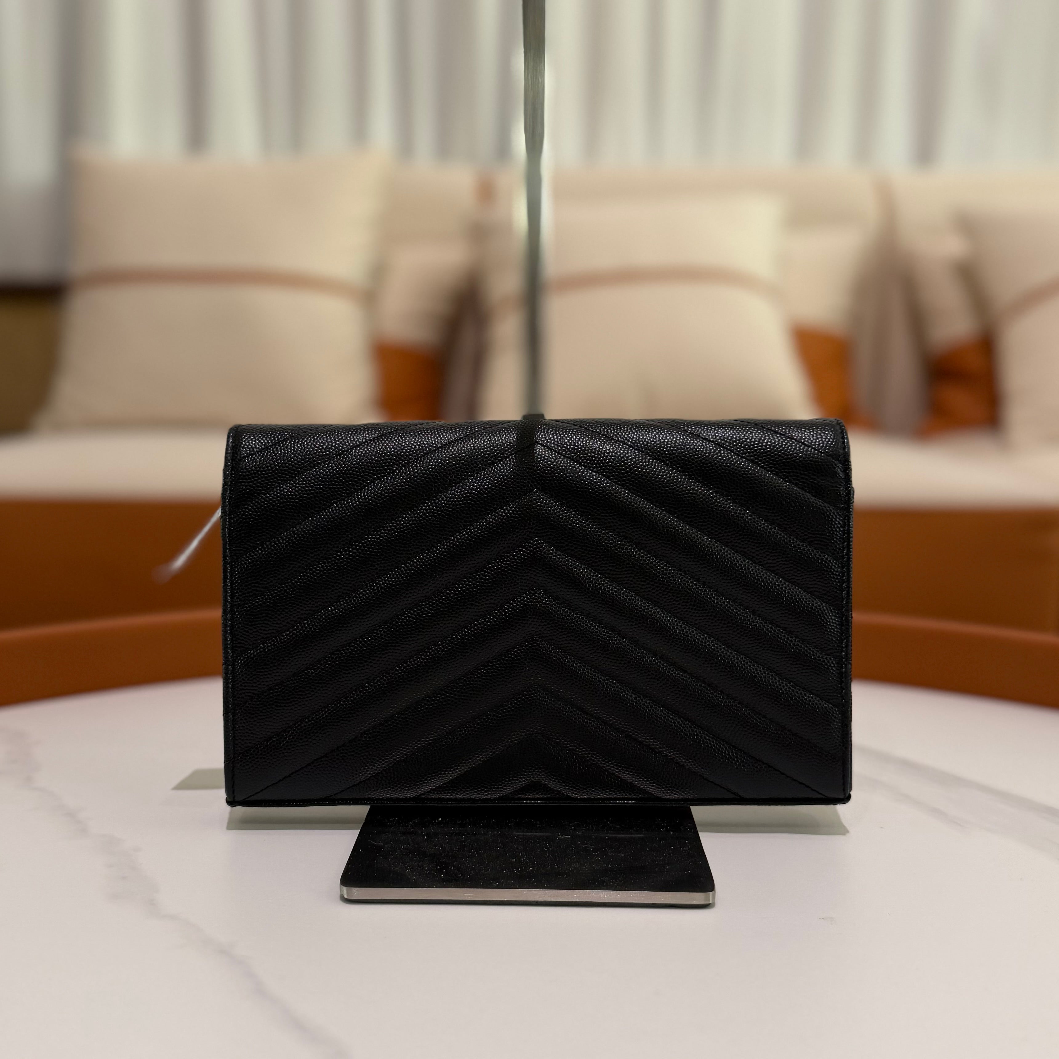 Saint Laurent Envelope So Black Caviar Leather Shoulder Bag