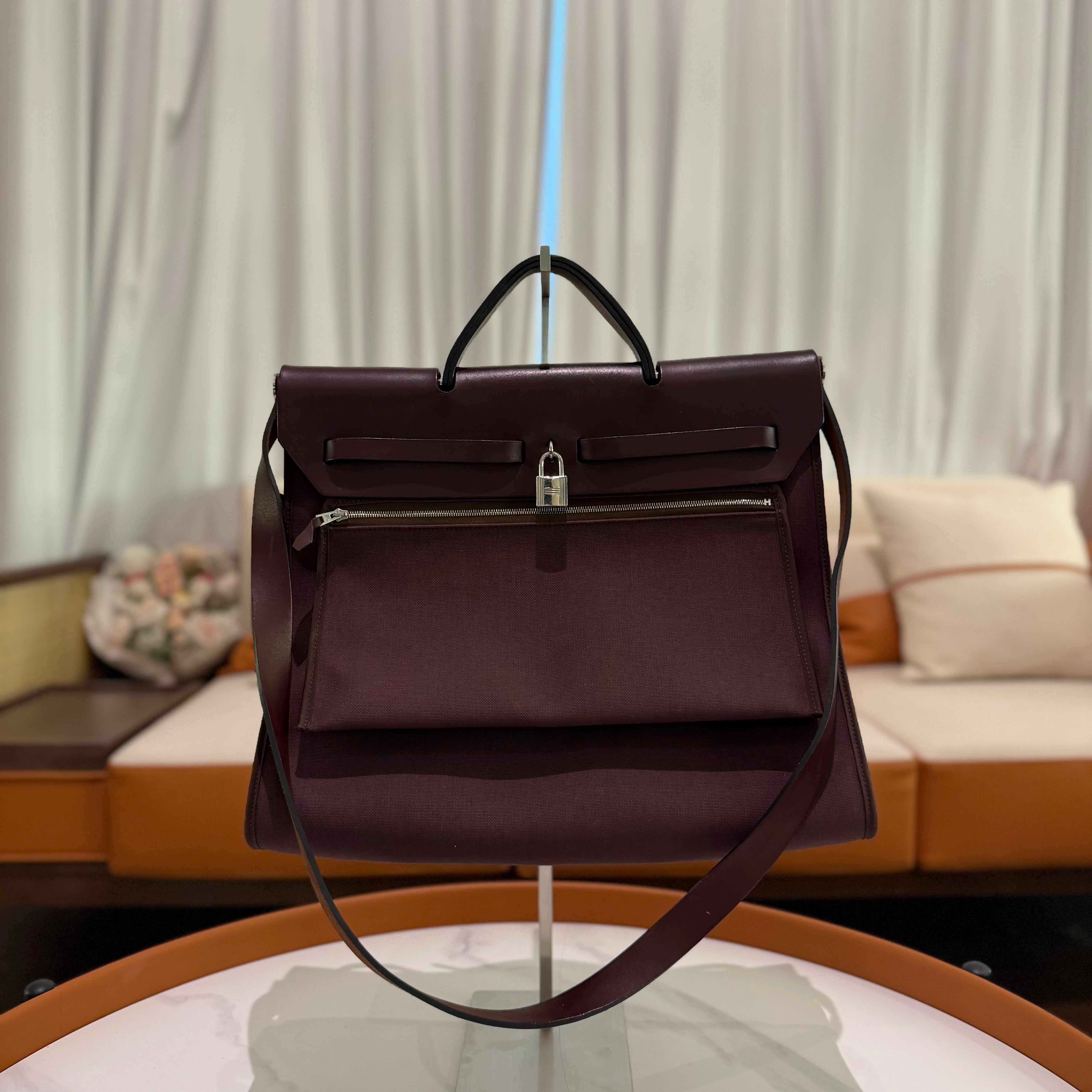 Hermes Herbag 39 Burgundy with Silver Hardware
