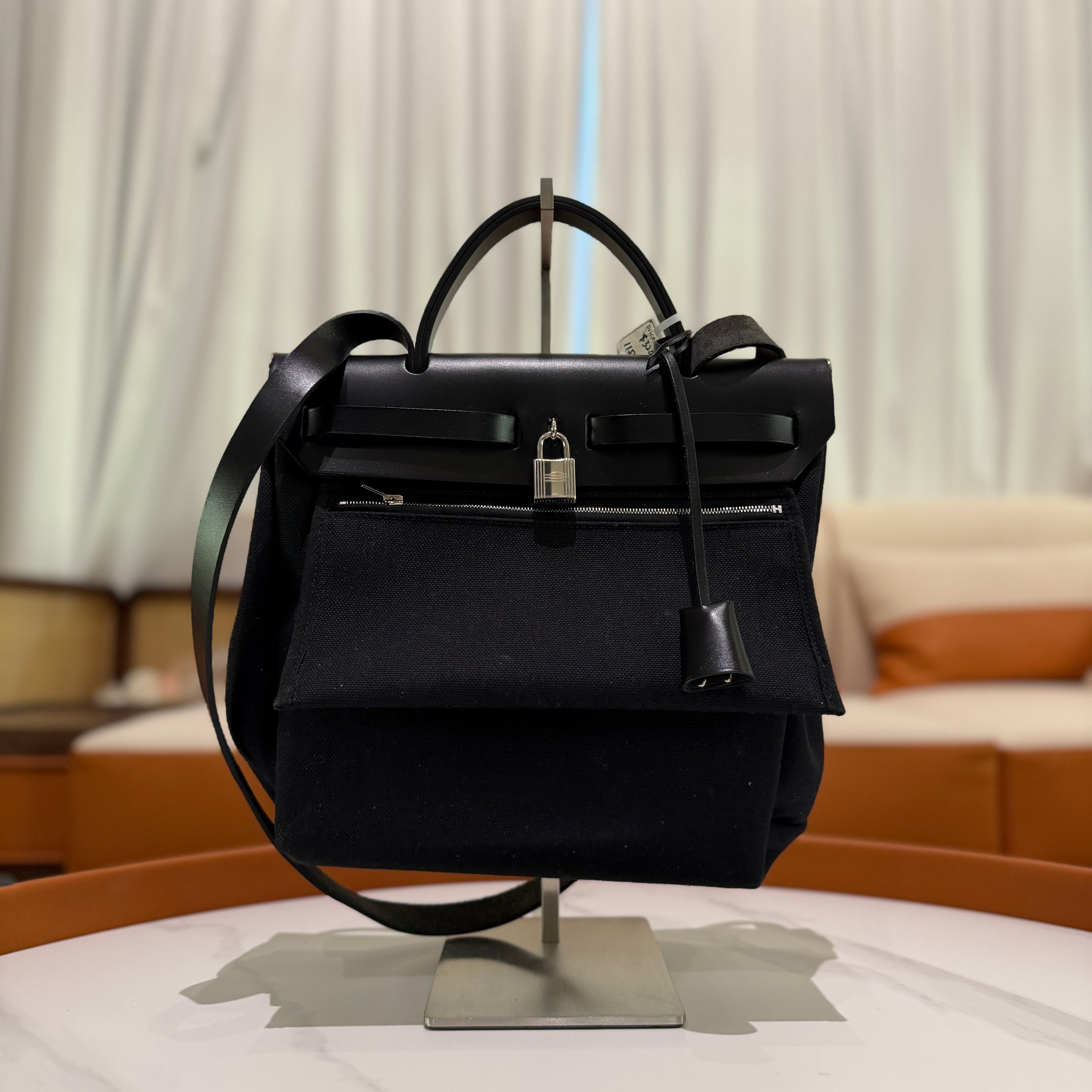 Hermes Herbag 31 Black with Silver Hardware (Stamp U)